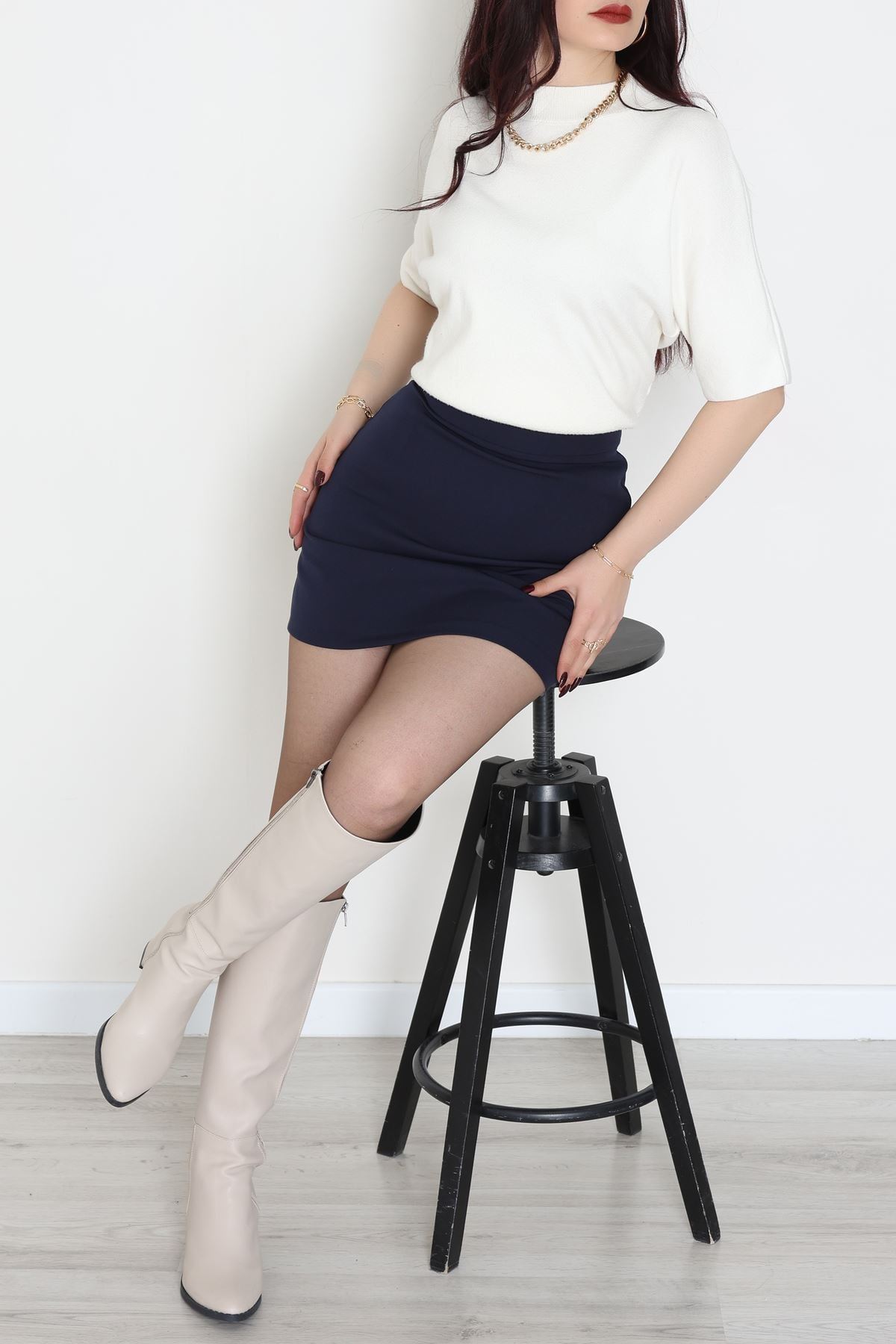 Dabıl Kumaş Mini Etek Lacivert - 51259.1991.