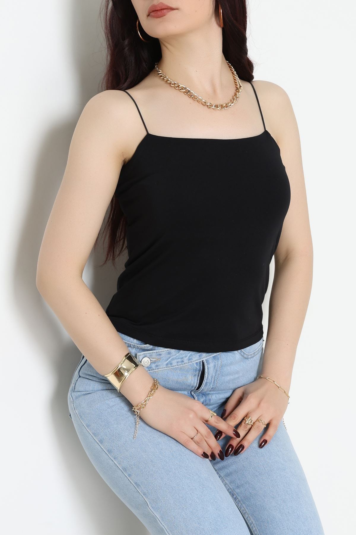 İp Askılı Kısa Crop Atlet Siyah - 21563.200.