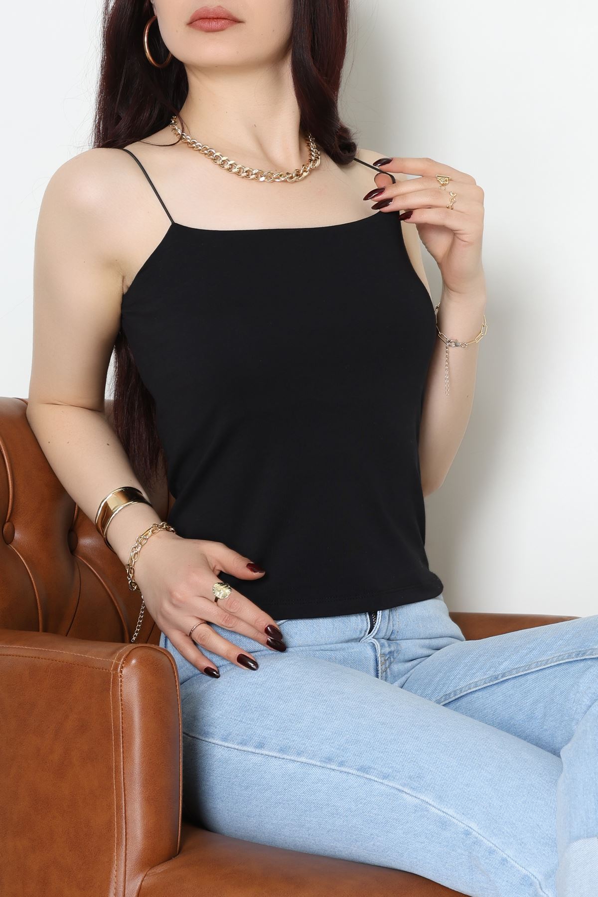 İp Askılı Kısa Crop Atlet Siyah - 21563.200.