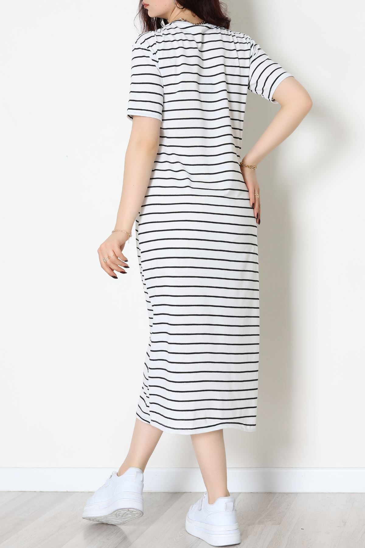 Bisiklet Yaka Süprem Penye Elbise Beyazsiyah - 70824.1567.