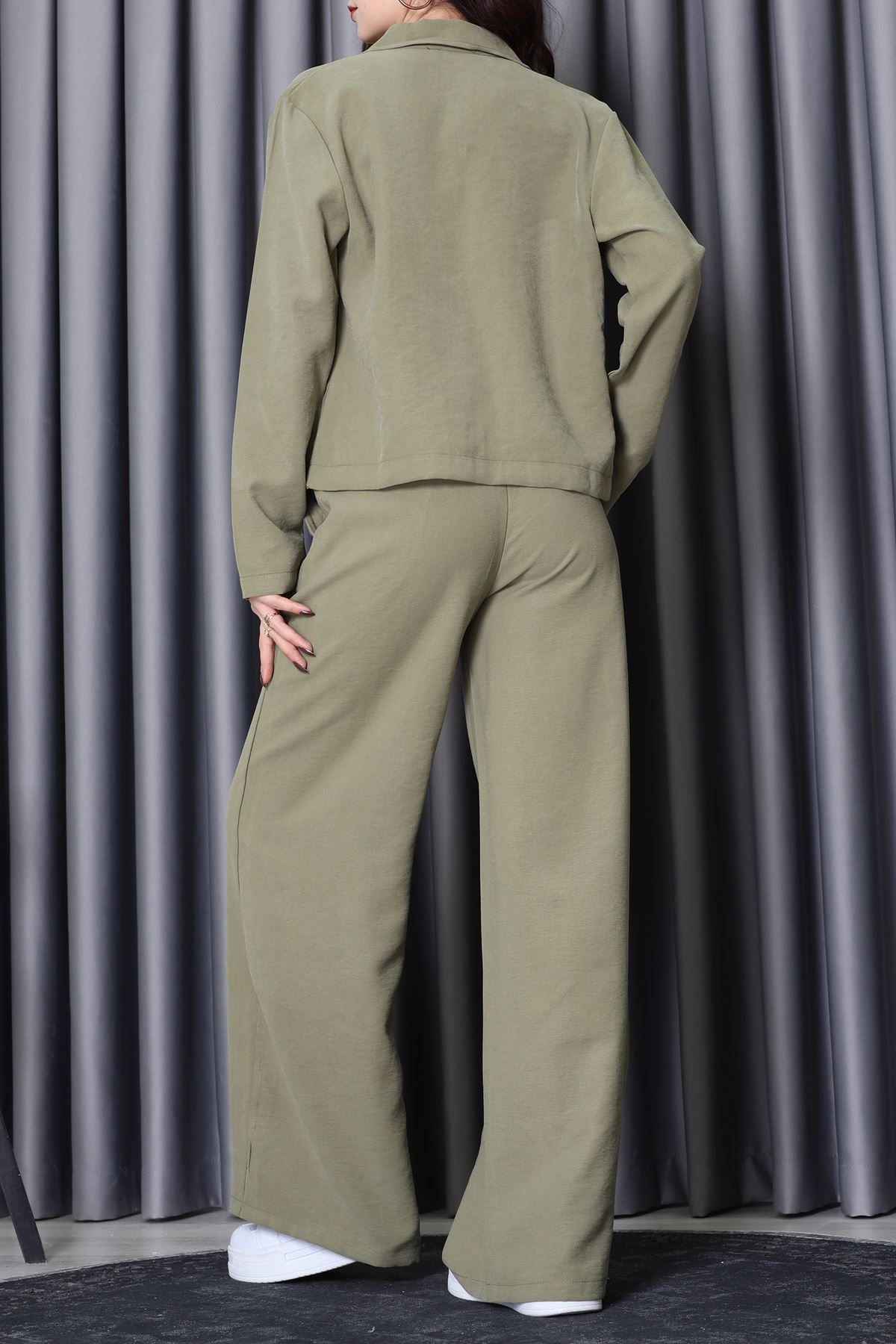 Soft Touch Dokuma Modal Fermuarlı İkili Takım Haki - 55012.1837.