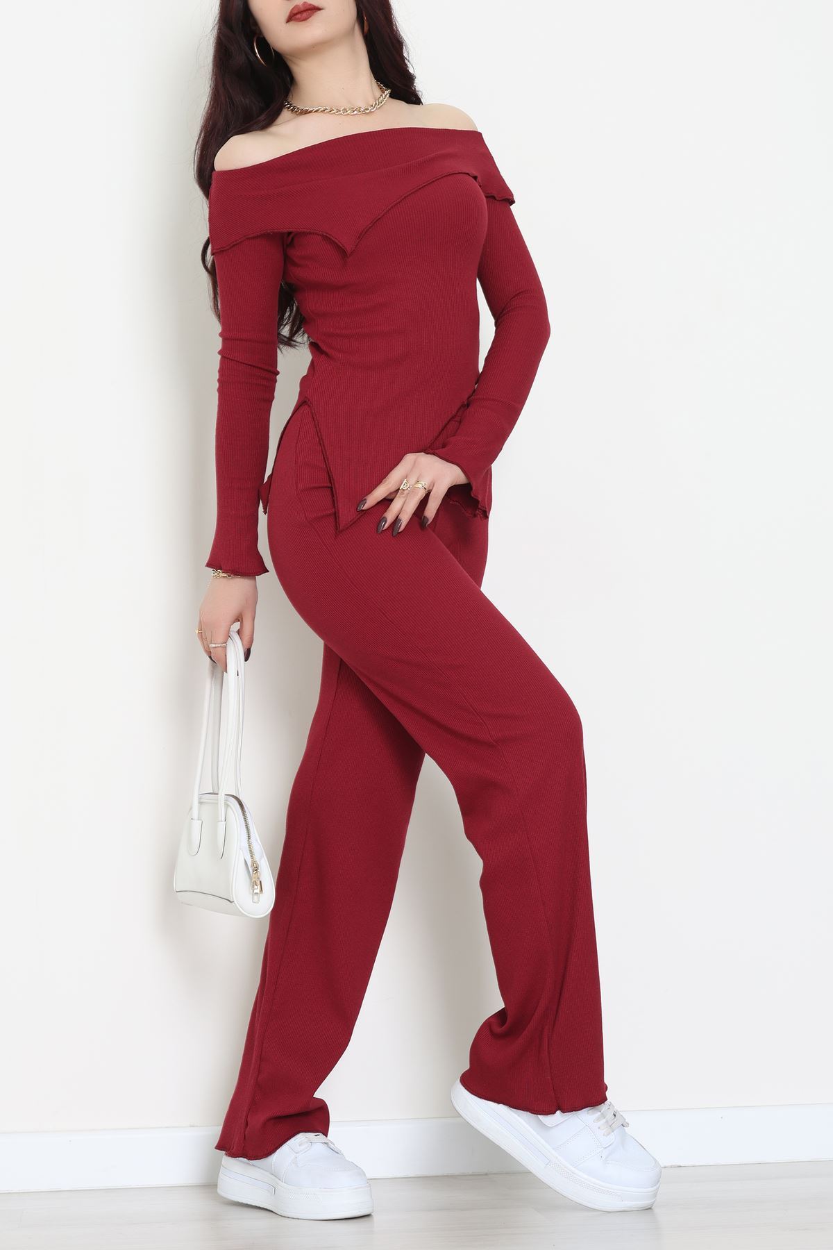 Madonna Yaka Asimetrik Kesim Takım Bordo - 55029.1567.