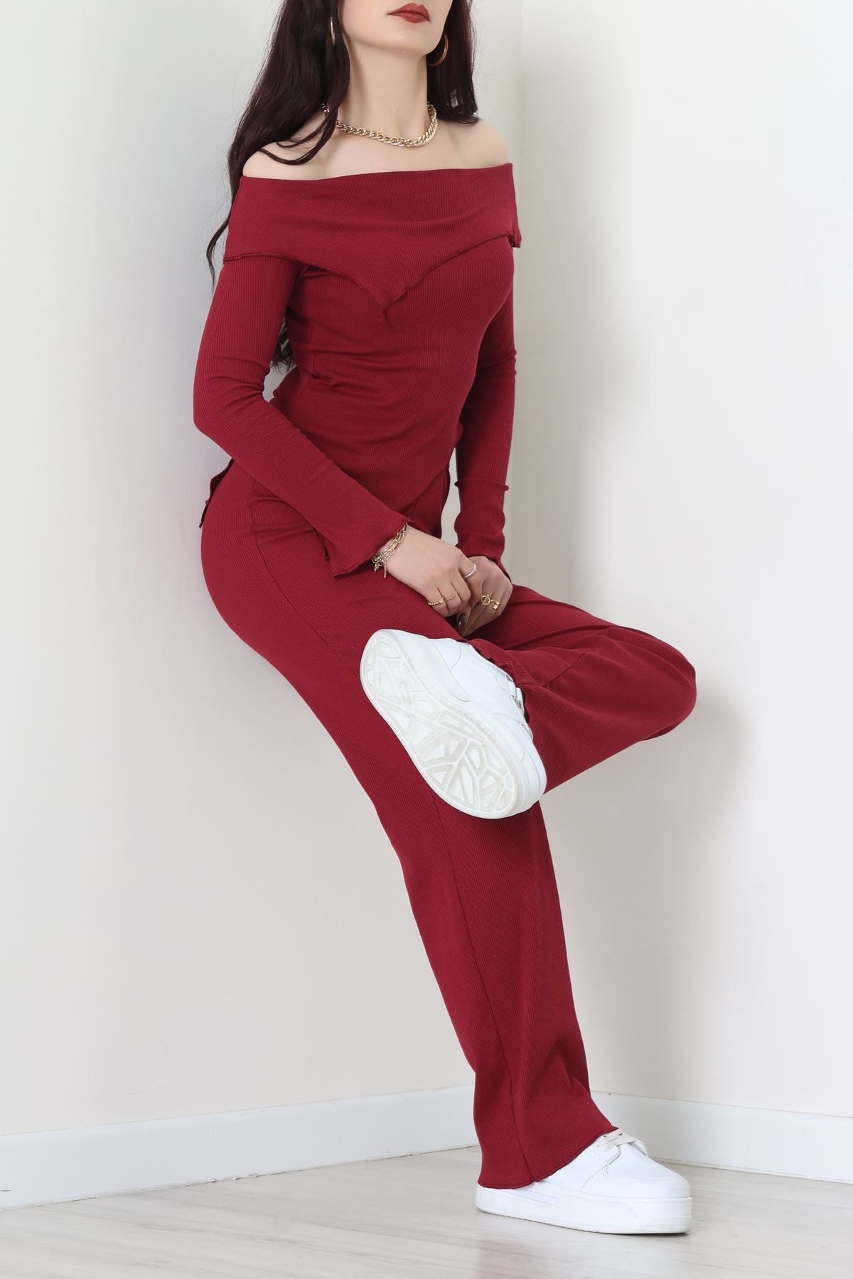 Madonna Yaka Asimetrik Kesim Takım Bordo - 55029.1567.