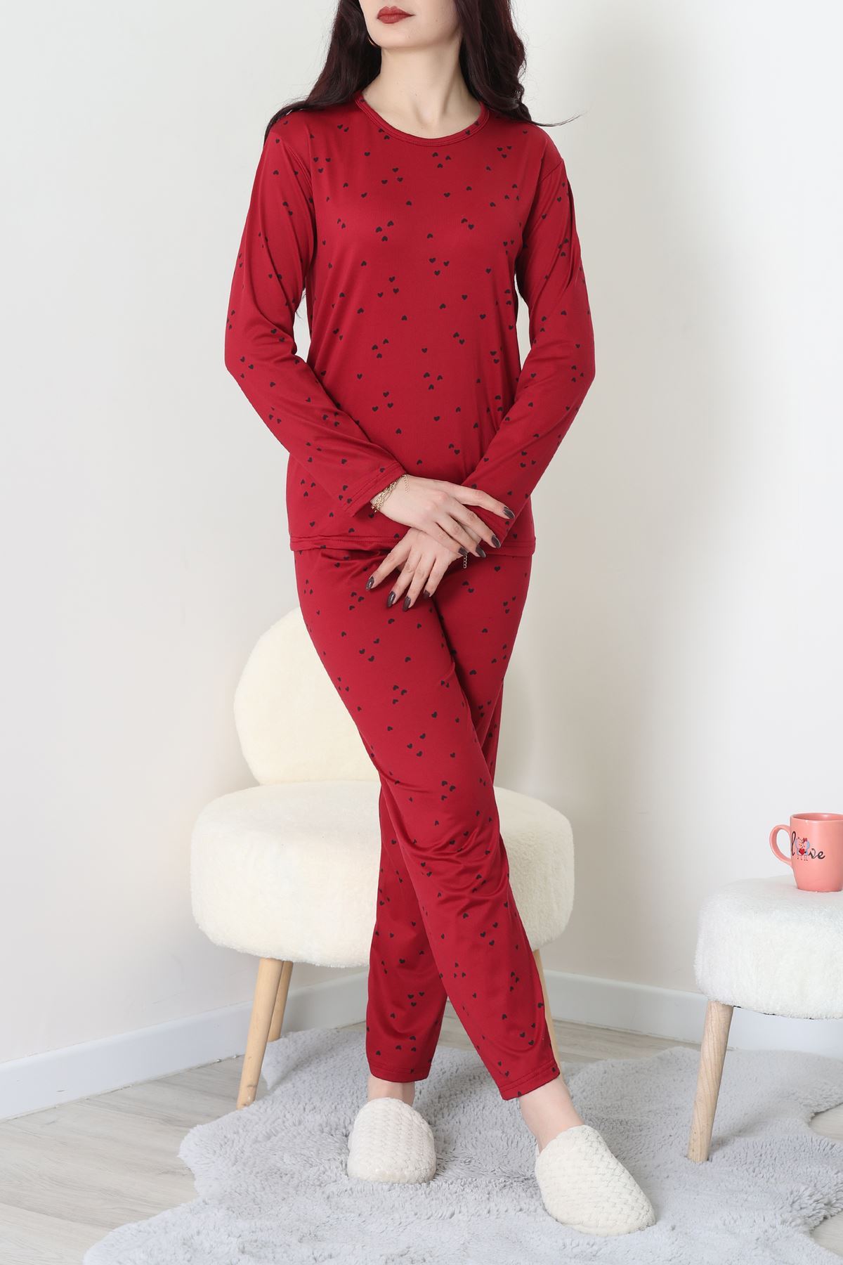 Sandy Alt Üst Aynı Pijama Takımı Bordosiyah - 52166.1048.
