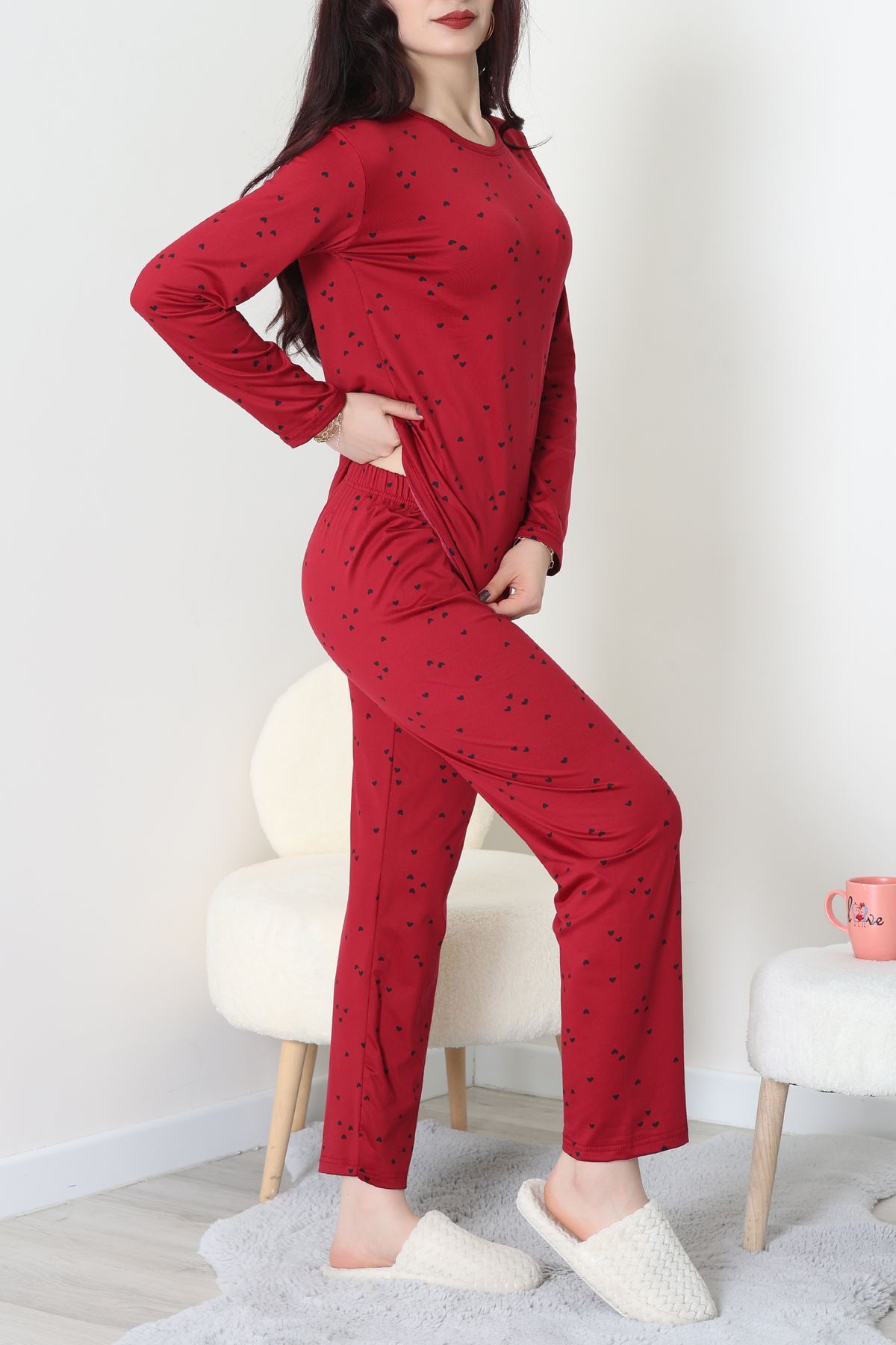 Sandy Alt Üst Aynı Pijama Takımı Bordosiyah - 52166.1048.