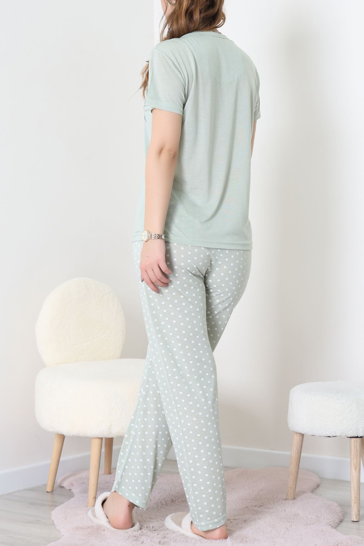 Viskon Kumaş Kısa Kol Pijama Takımı Mint1 - 31859.2123.