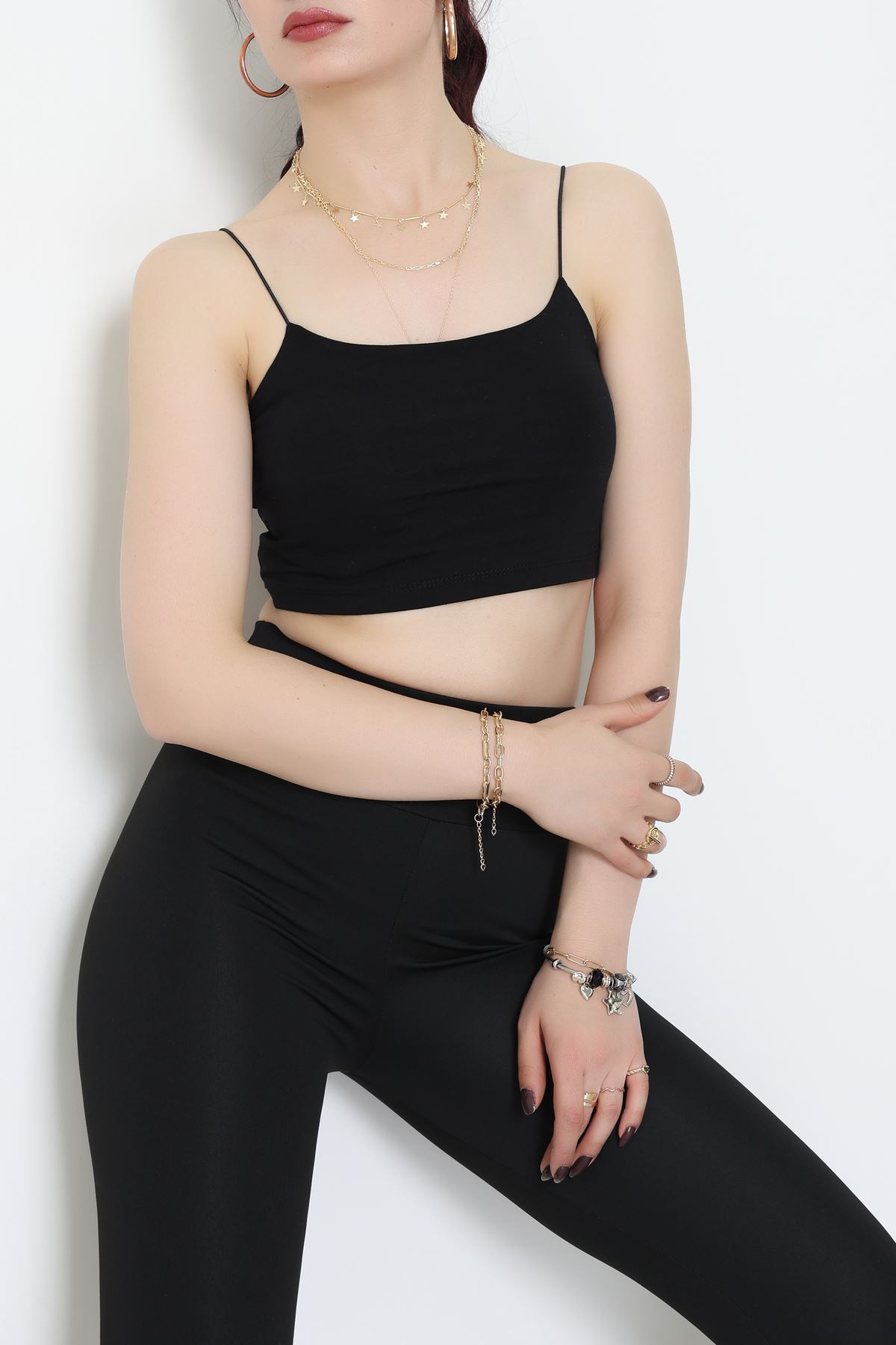 İp Askılı Crop Büstiyer Atlet Siyah - 20544.200.