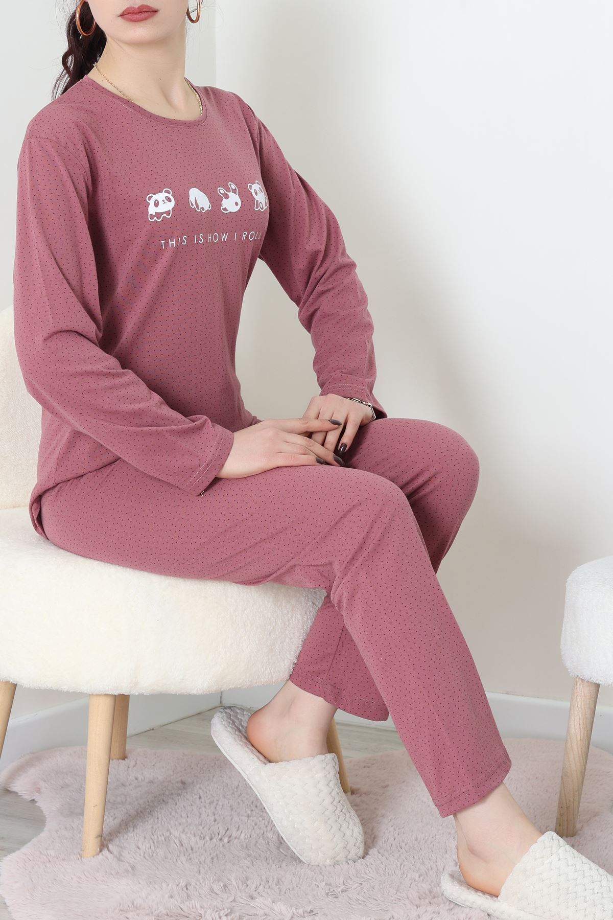 Süprem Kumaş Mevsimlik Pijama Takımı Bordo Gülkurusu1 - 31897.1961.