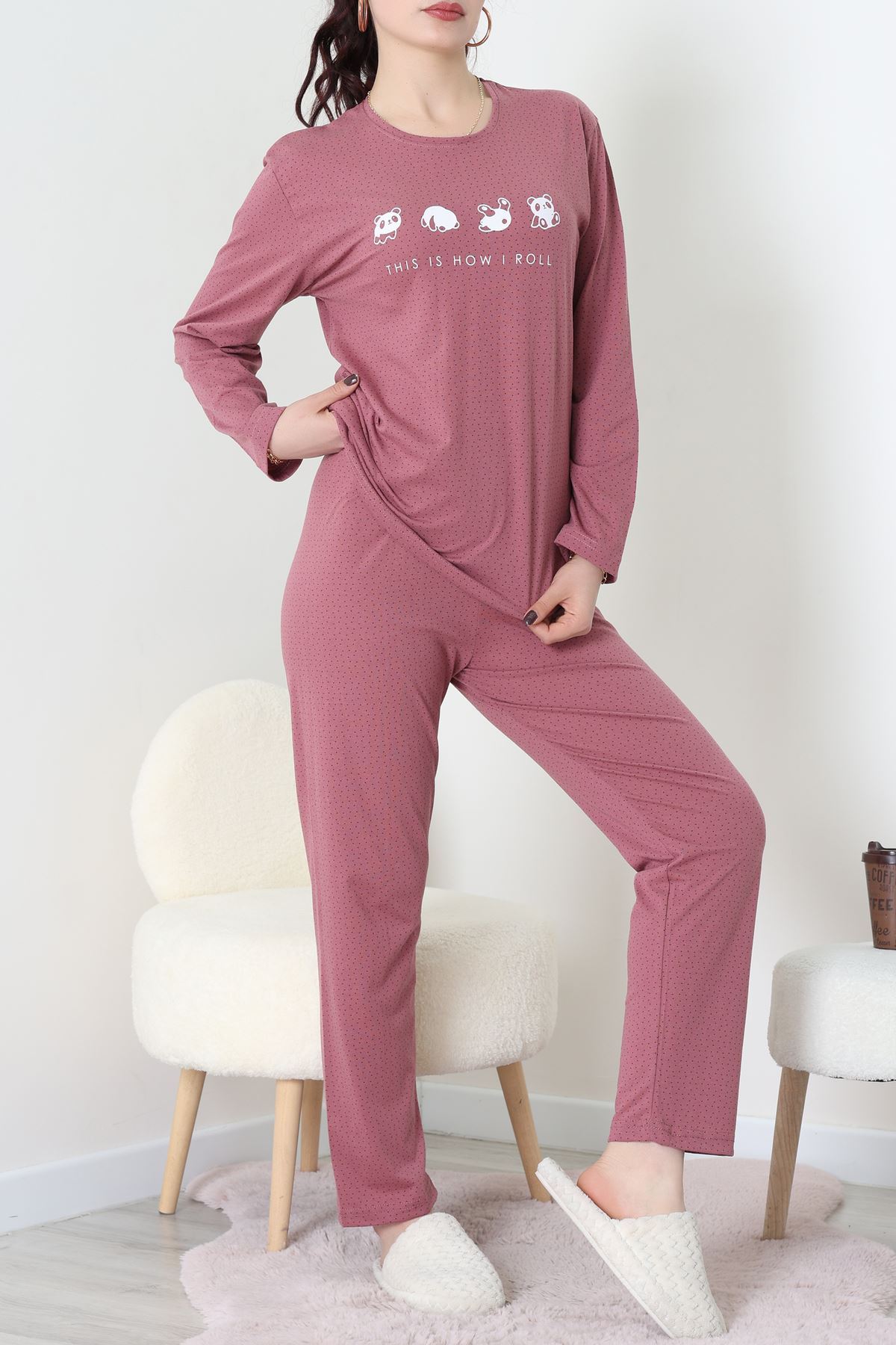 Süprem Kumaş Mevsimlik Pijama Takımı Bordo Gülkurusu1 - 31897.1961.