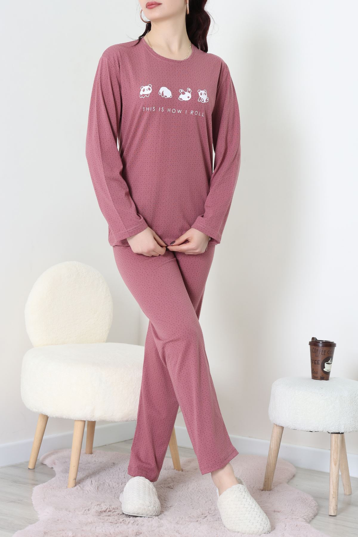 Süprem Kumaş Mevsimlik Pijama Takımı Bordo Gülkurusu1 - 31897.1961.