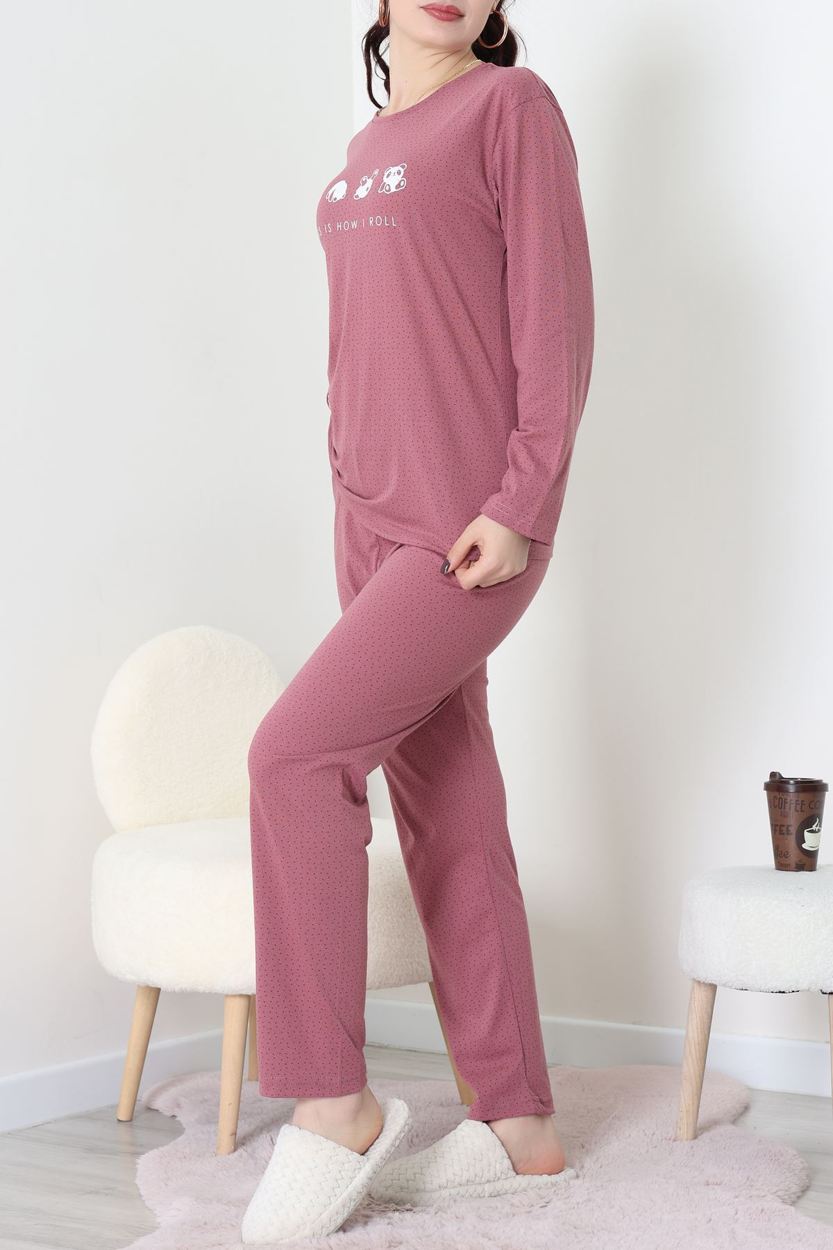 Süprem Kumaş Mevsimlik Pijama Takımı Bordo Gülkurusu1 - 31897.1961.