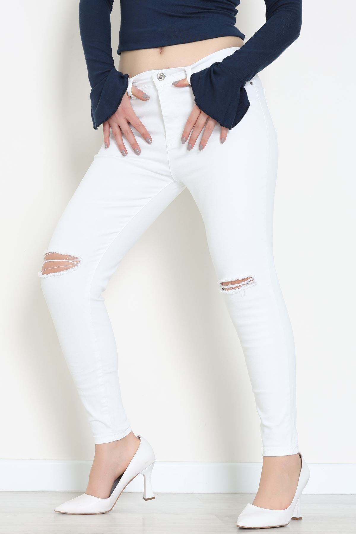 Dar Paça Kot Pantolon Beyaz - 42902.2128.