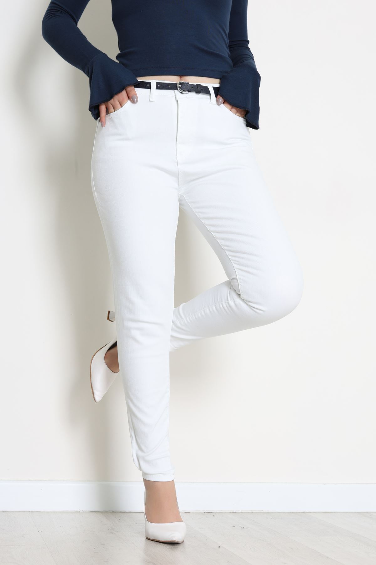 Dar Paça Kot Pantolon Beyaz - 42900.2128.