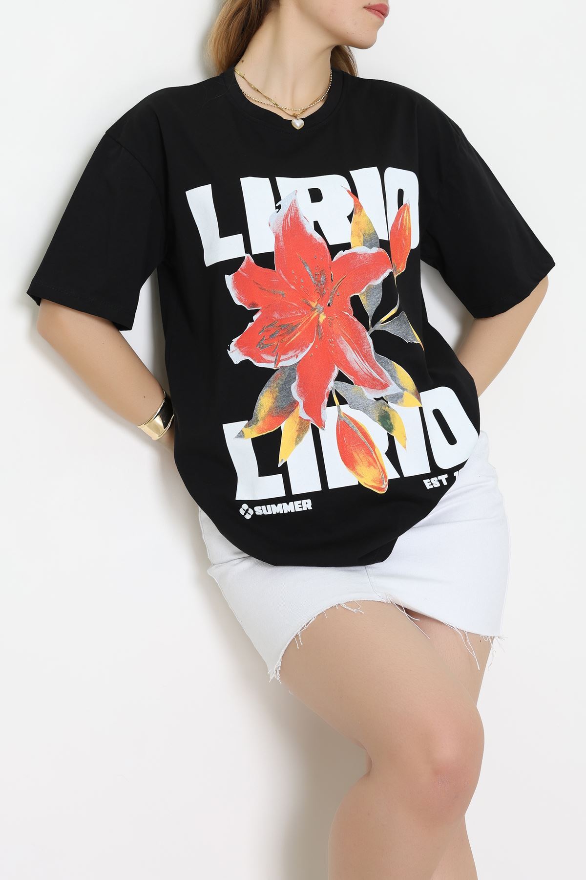 Baskılı Kompakt Penye Tişört Siyahkırmızı - 55044.1872.