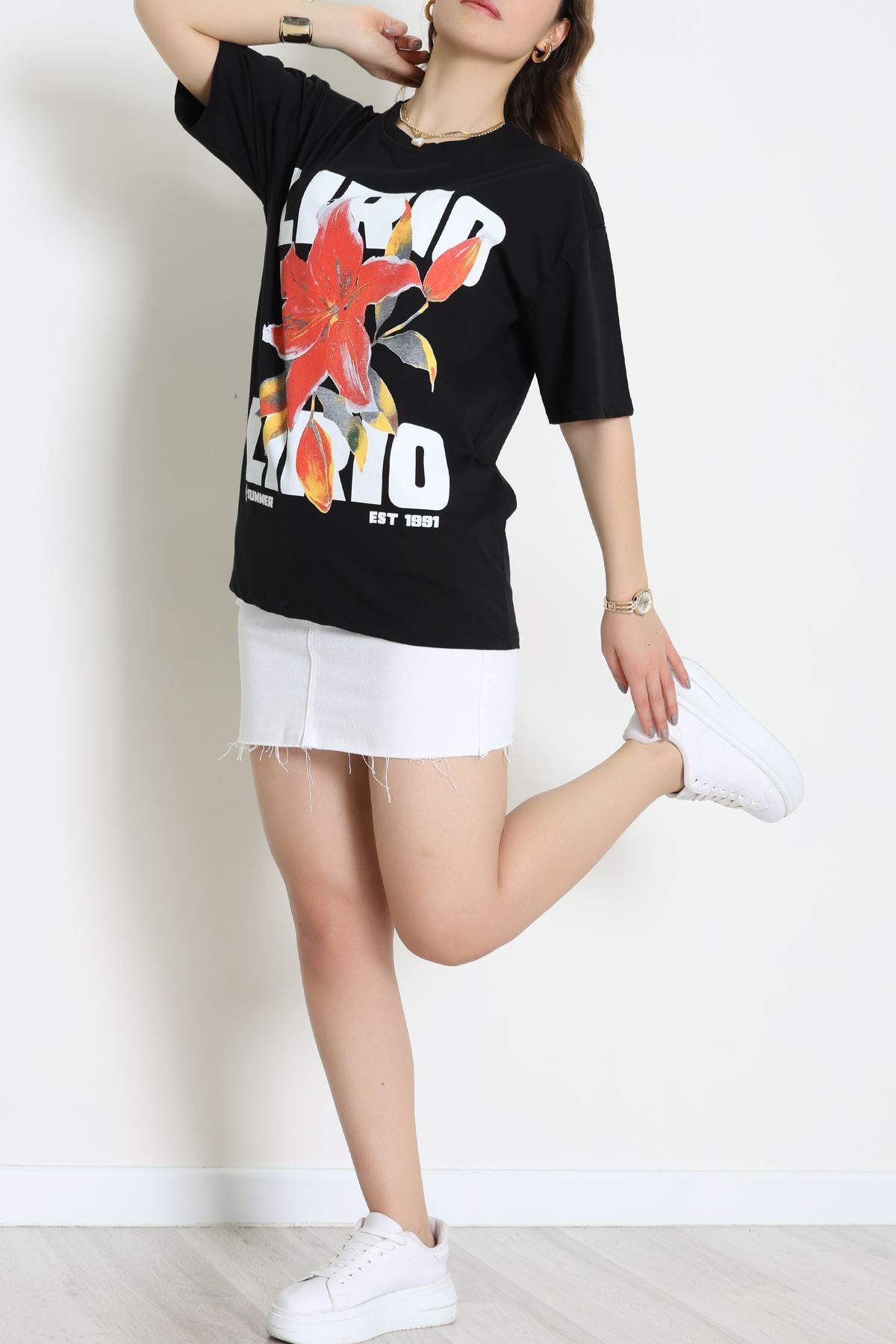 Baskılı Kompakt Penye Tişört Siyahkırmızı - 55044.1872.