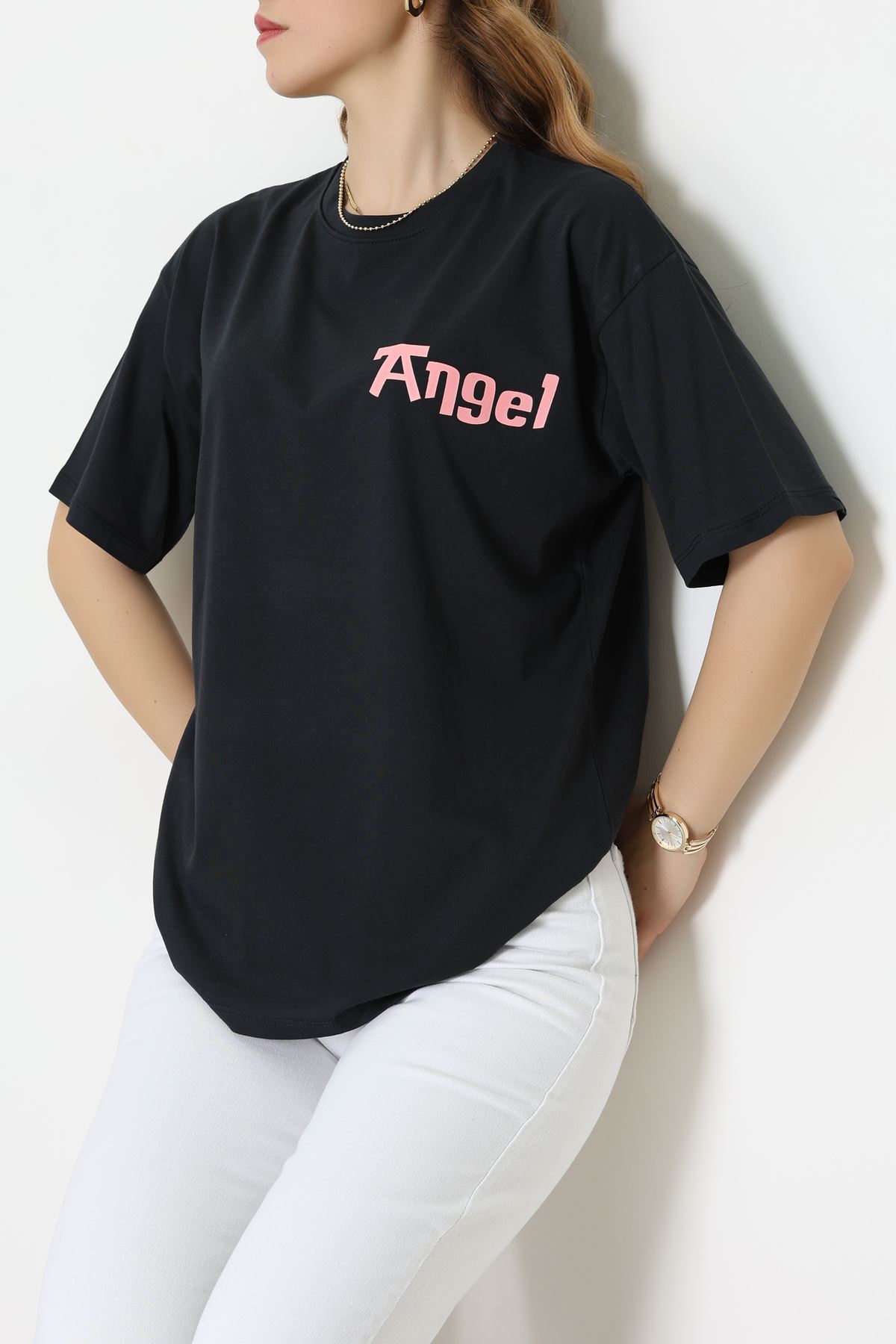 Baskılı Kompakt Penye Tişört Antipembe - 55044.1872.