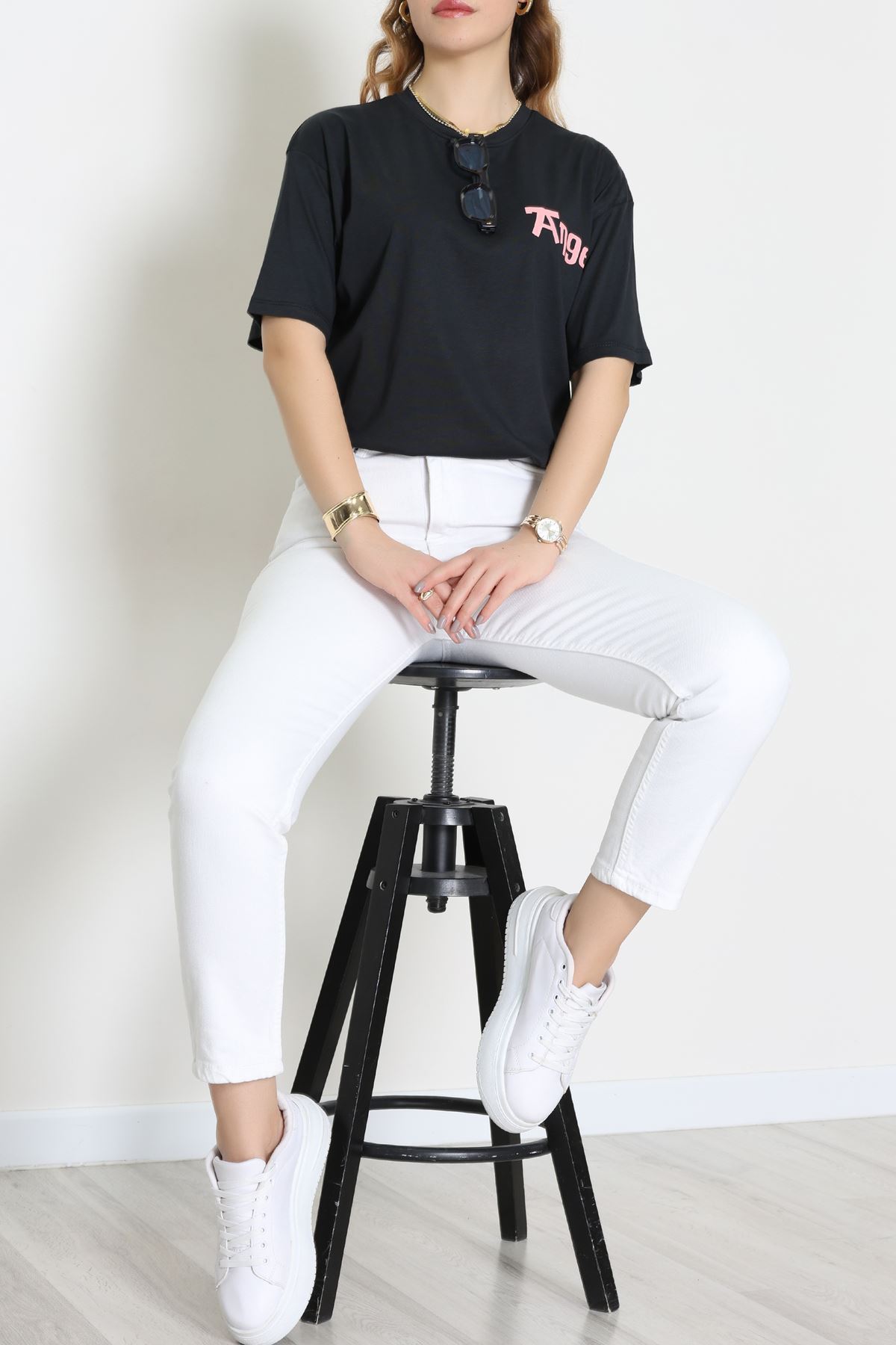 Baskılı Kompakt Penye Tişört Antipembe - 55044.1872.