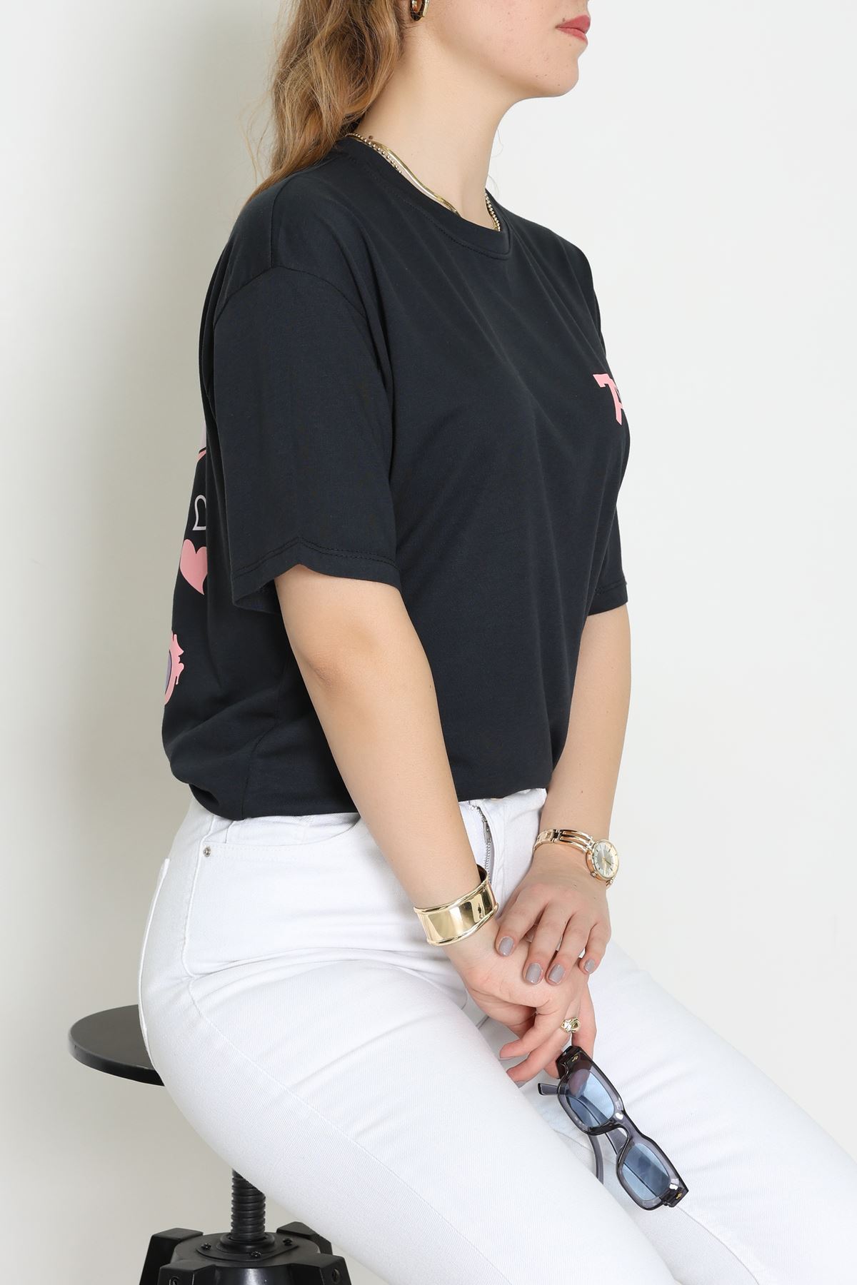 Baskılı Kompakt Penye Tişört Antipembe - 55044.1872.