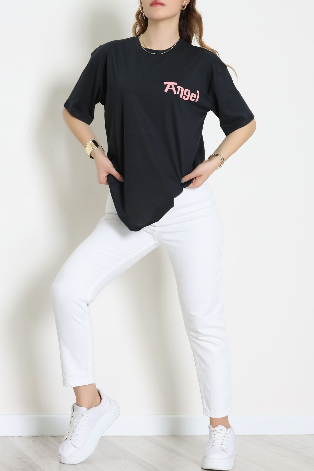 Baskılı Kompakt Penye Tişört Antipembe - 55044.1872.