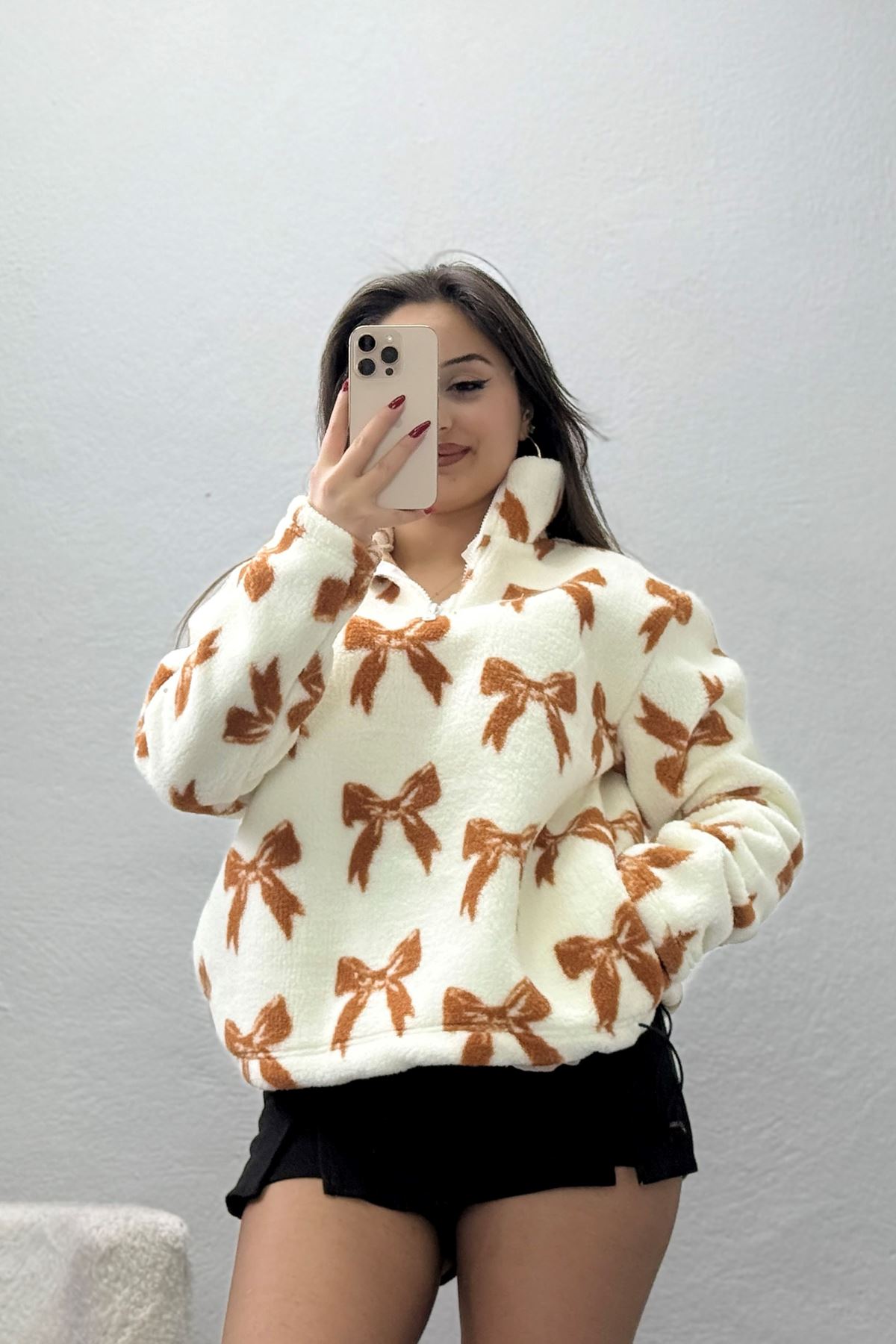 Yarım Fermuarlı Peluş Sweat Ekrukurdele - 31713.1247.