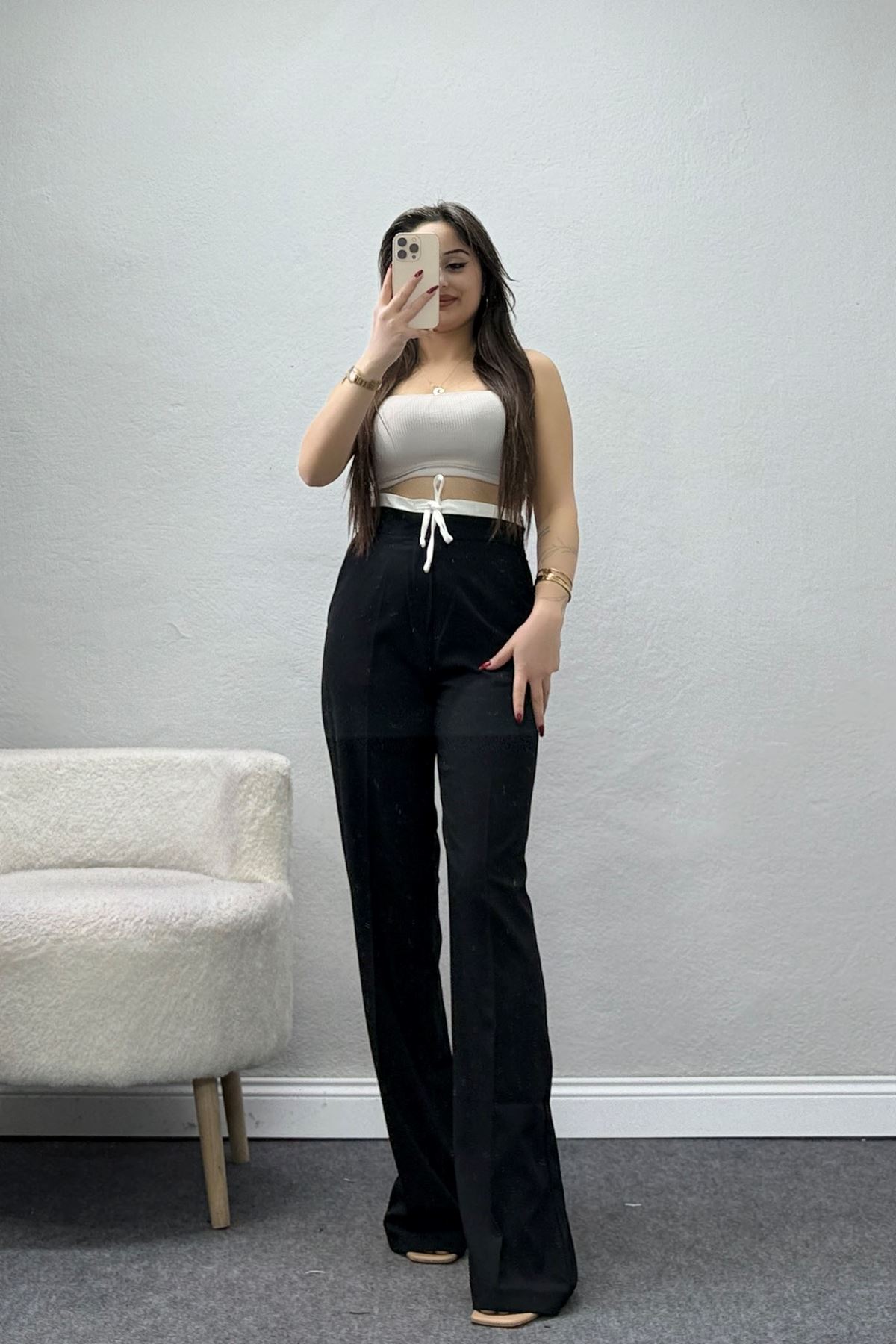 Beli Garnili Poliviskon Palazzo Pantolon Siyah - 51235.1920.