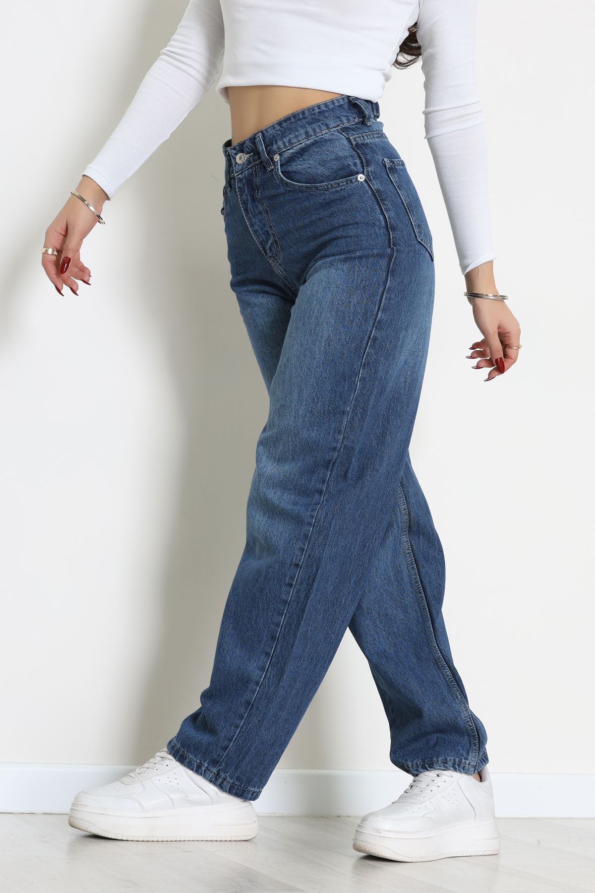 Arkası Tokalı Baggy Kot Pantolon Koyumavi - 31895.1606.