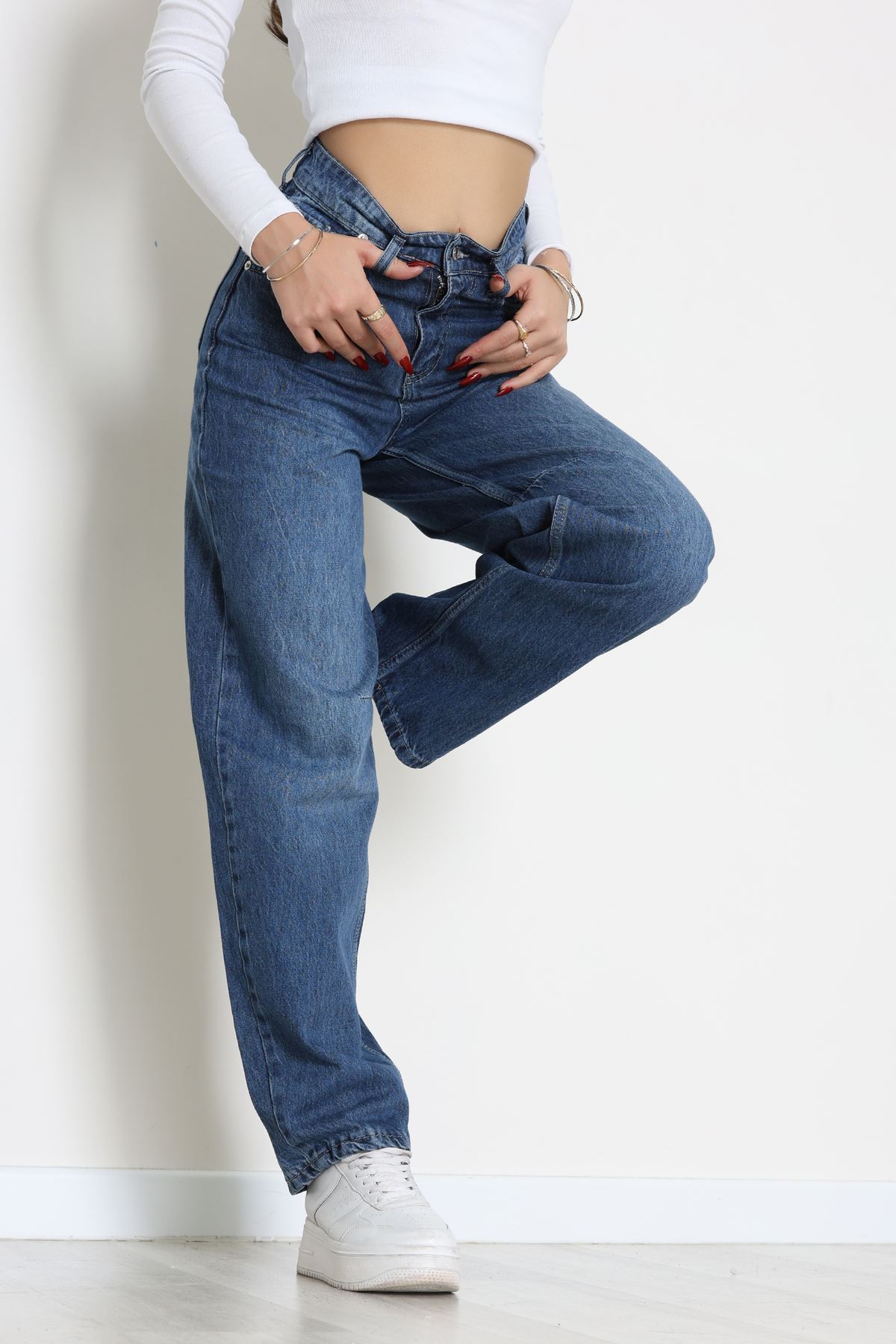 Arkası Tokalı Baggy Kot Pantolon Koyumavi - 31895.1606.