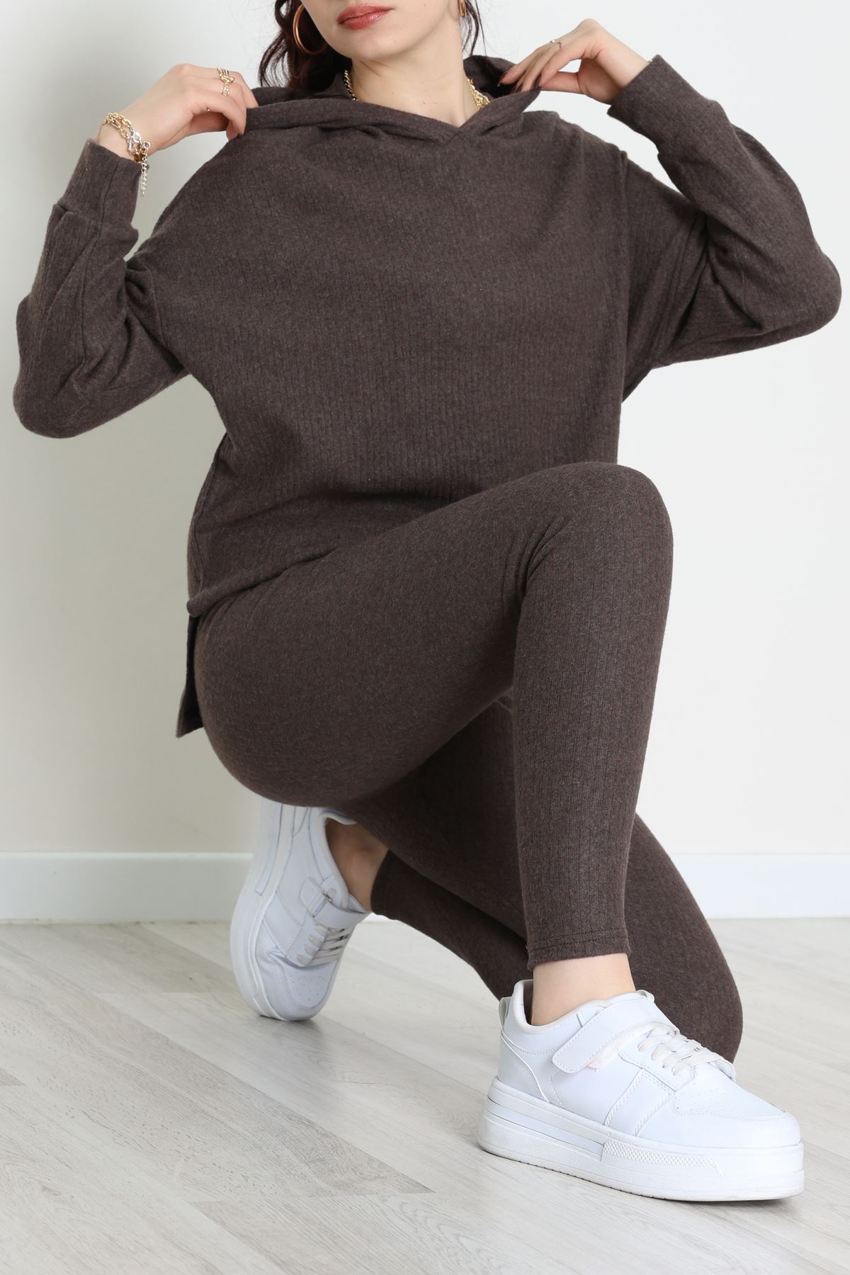 Raporlu İnterlok Kapşonlu İkili Takım Acıkahve - 55040.1567.