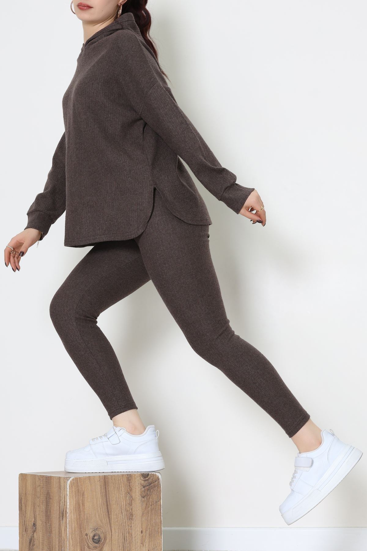 Raporlu İnterlok Kapşonlu İkili Takım Acıkahve - 55040.1567.