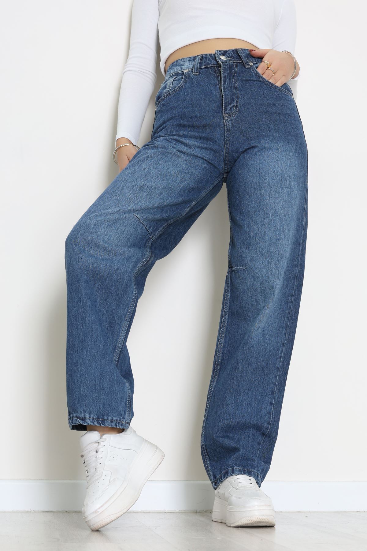 Arkası Tokalı Baggy Kot Pantolon Koyumavi - 31895.1606.