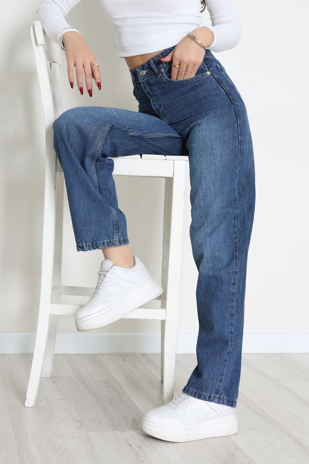 Arkası Tokalı Baggy Kot Pantolon Koyumavi - 31895.1606.