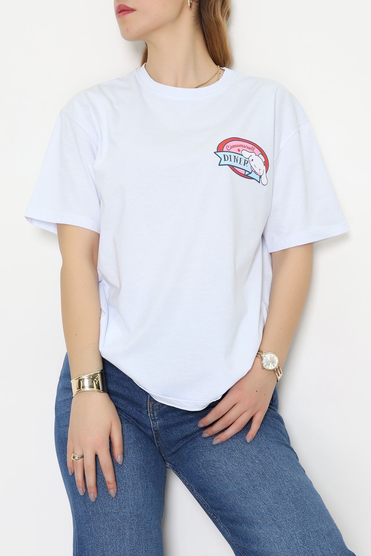 Baskılı Kompakt Penye Tişört Beyazsarı - 55044.1872.