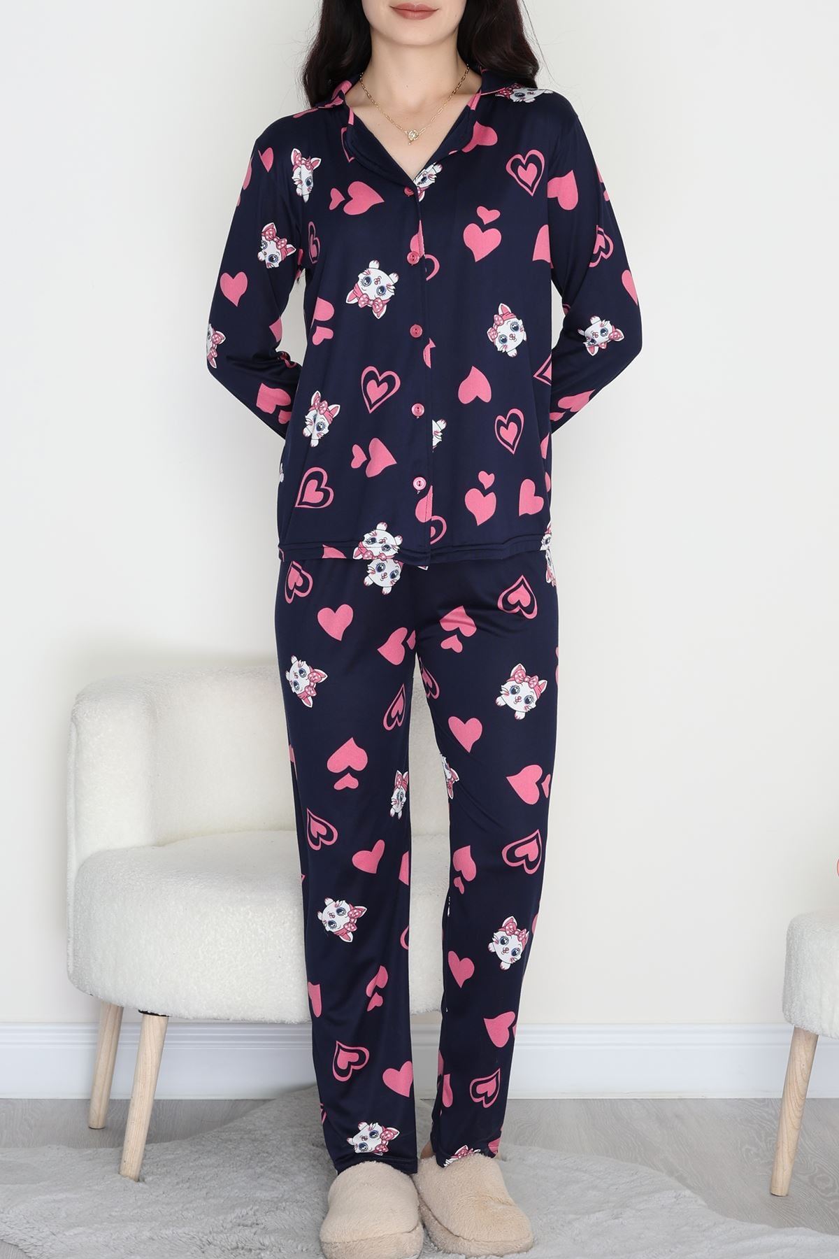 Milan Düğmeli Pijama Takımı Lacipembe - 50870.1857.