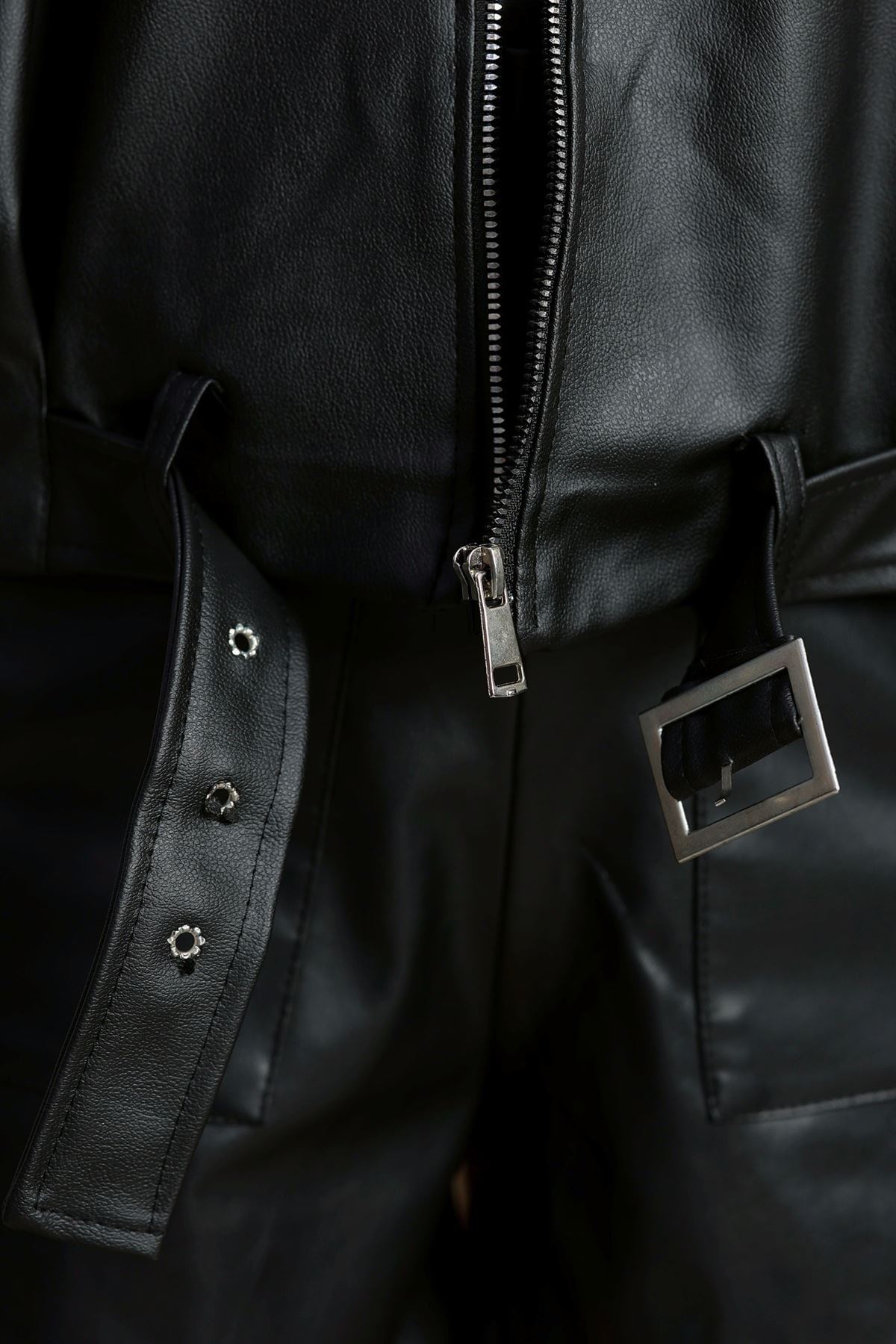 Kemerli Deri Ceket Siyah - 2017.2089.