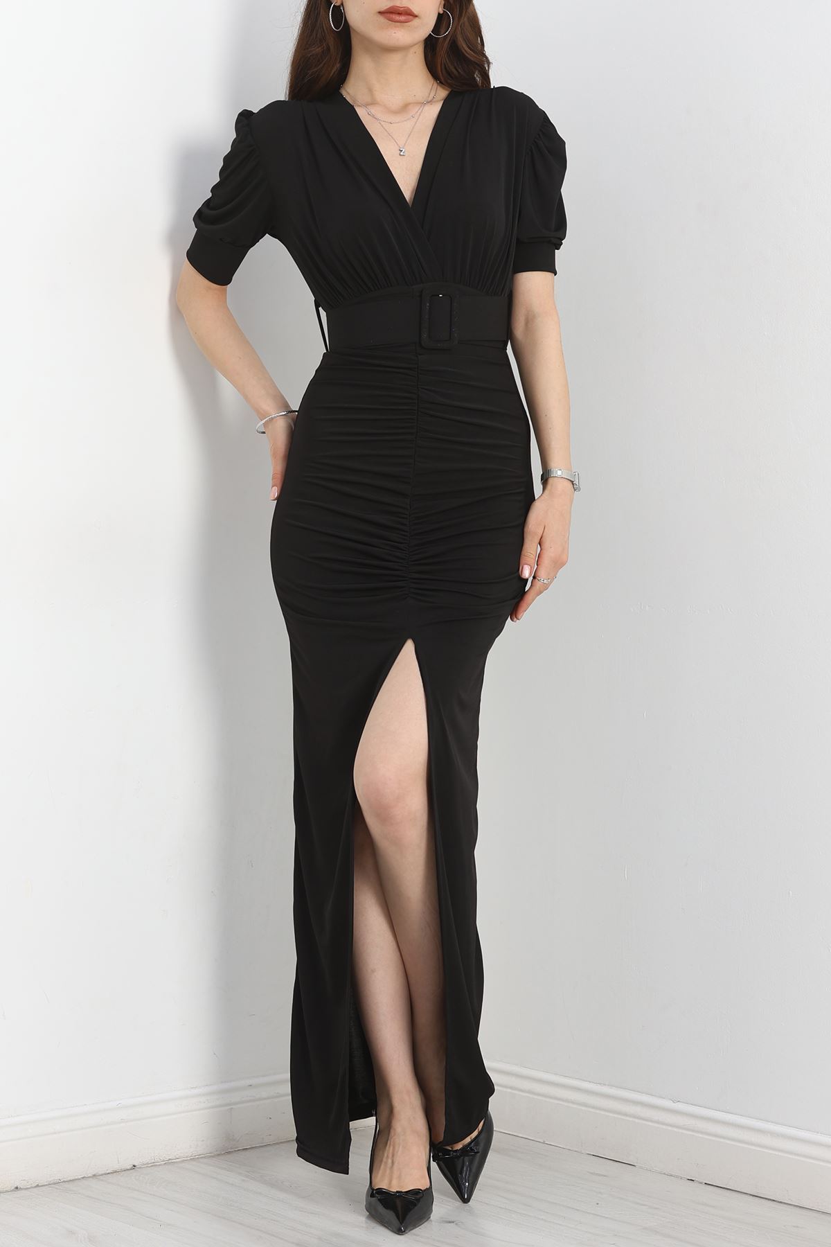 Kemer Detaylı Sandy Elbise Siyah - 582464.1592.