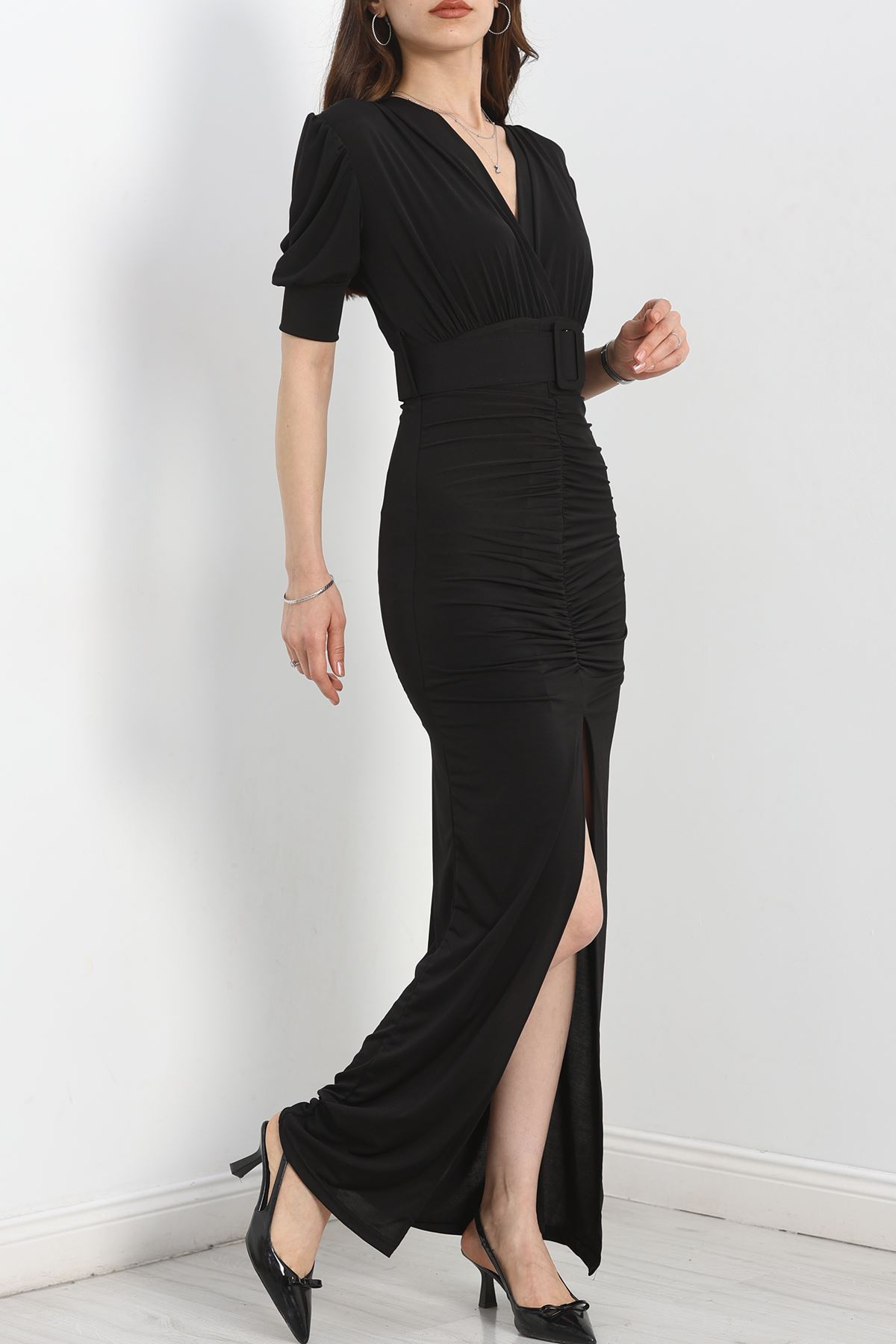 Kemer Detaylı Sandy Elbise Siyah - 582464.1592.