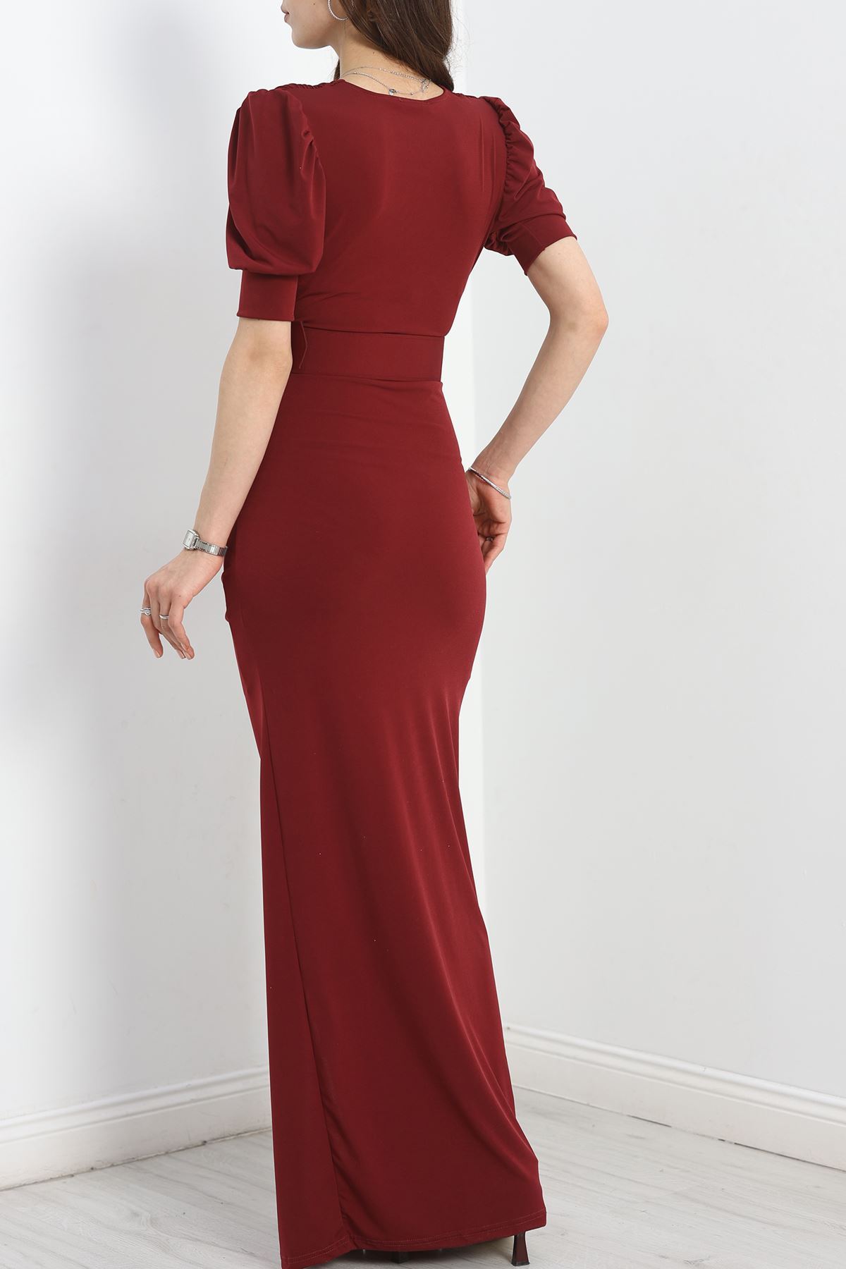 Kemer Detaylı Sandy Elbise Bordo - 582464.1592.