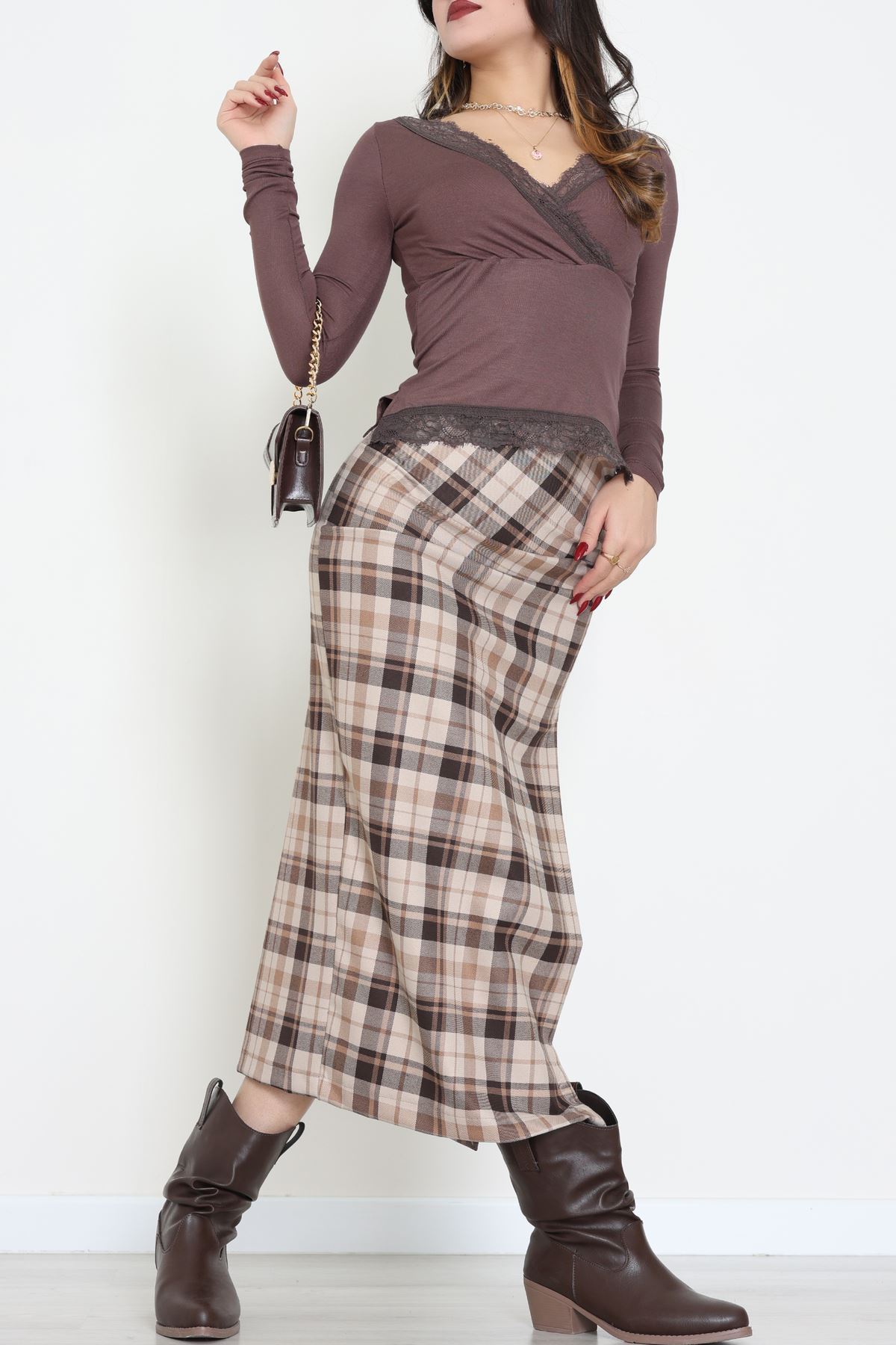 Dantel V Yaka Viskon Body Kahve - 5507.599.