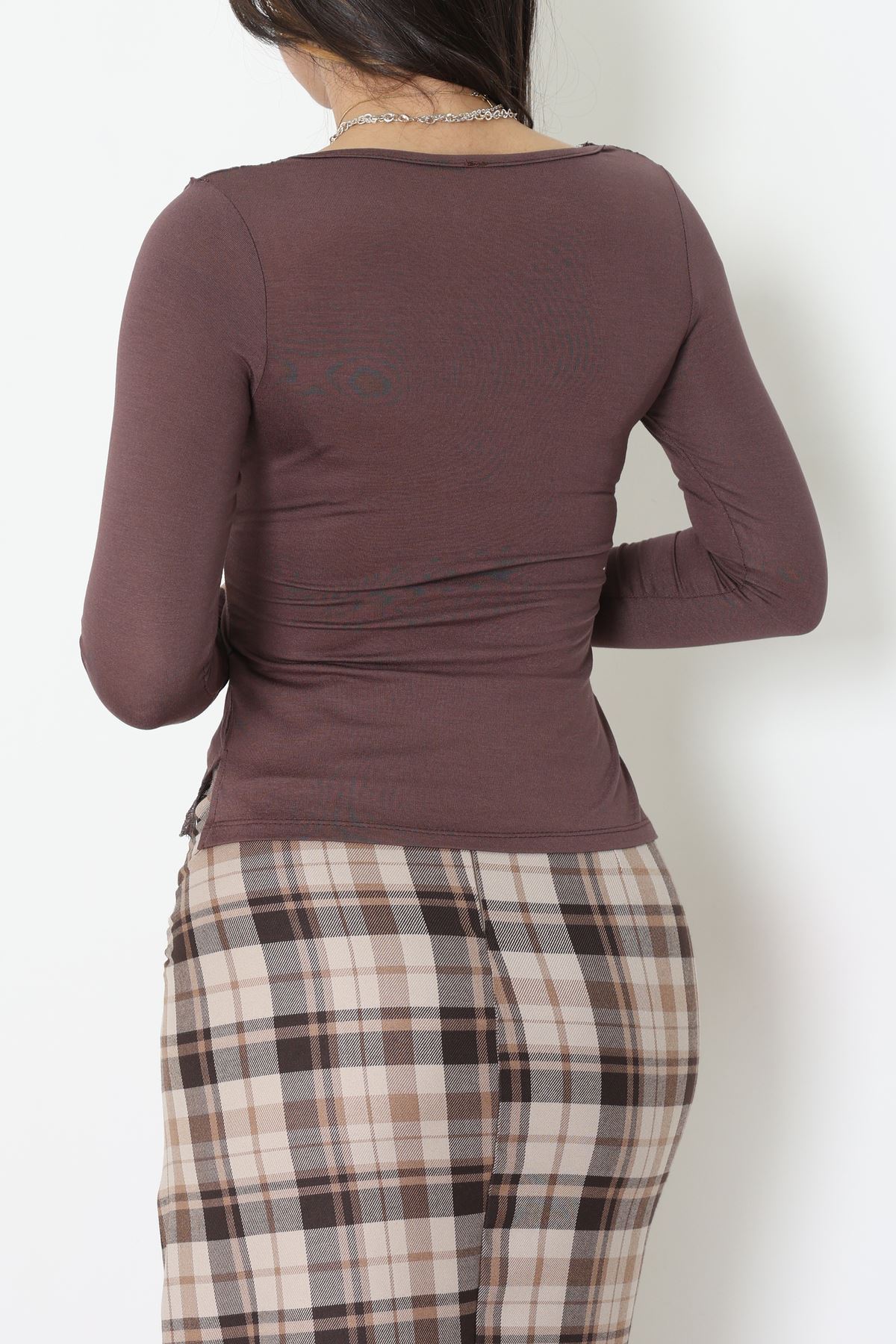 Dantel V Yaka Viskon Body Kahve - 5507.599.