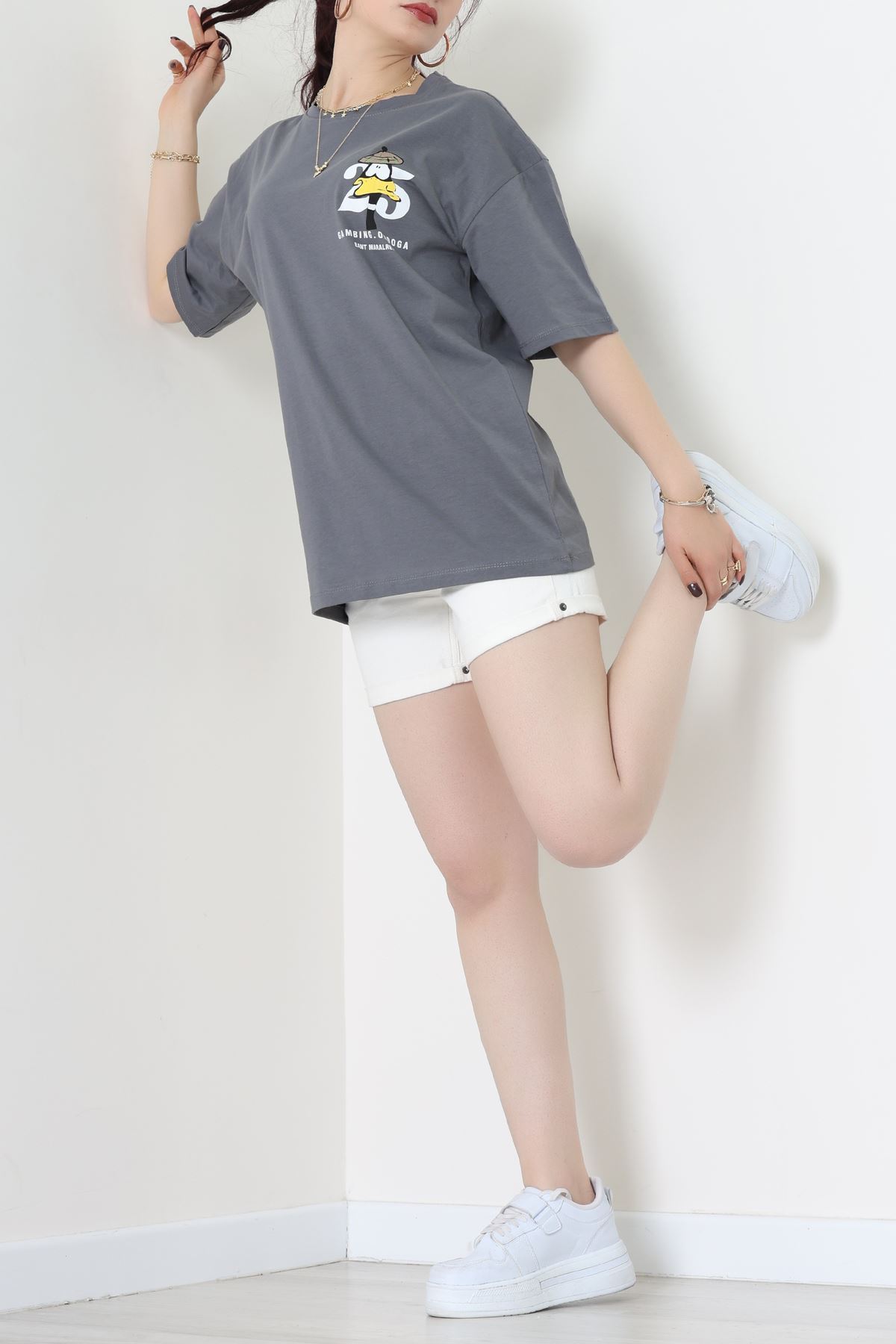 Kompakt Penye Unisex Tişört Gribeyaz - 55064.1872.