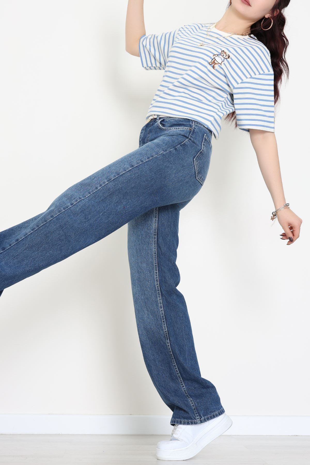 Baskılı Kompakt Penye Tişört Kremmavi - 55044.1872.