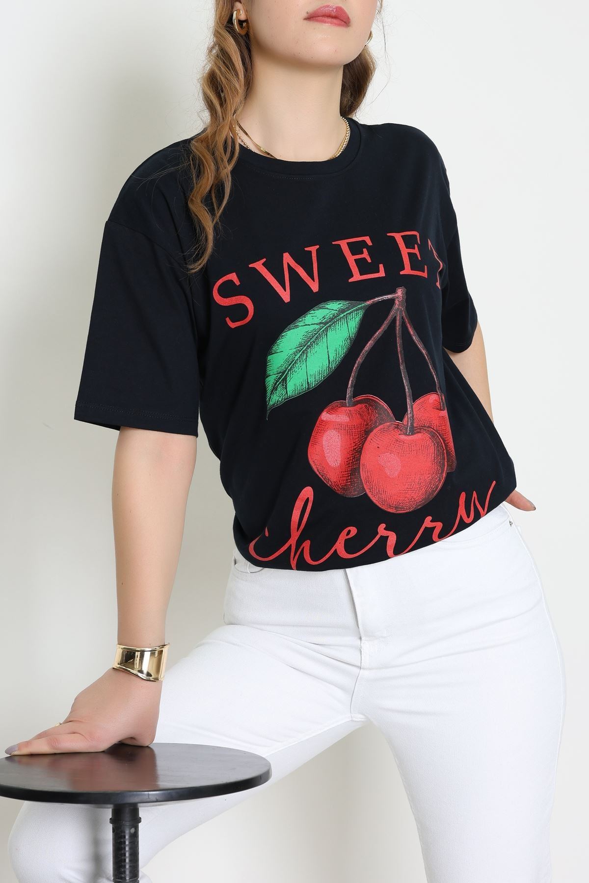 Baskılı Kompakt Penye Tişört Lacivertyeşil - 55044.1872.