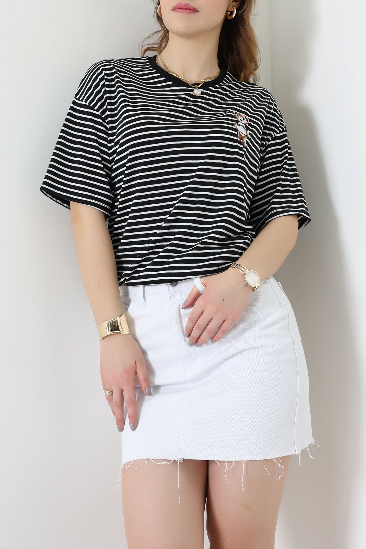 Baskılı Kompakt Penye Tişört Siyahbeyaz - 55044.1872.