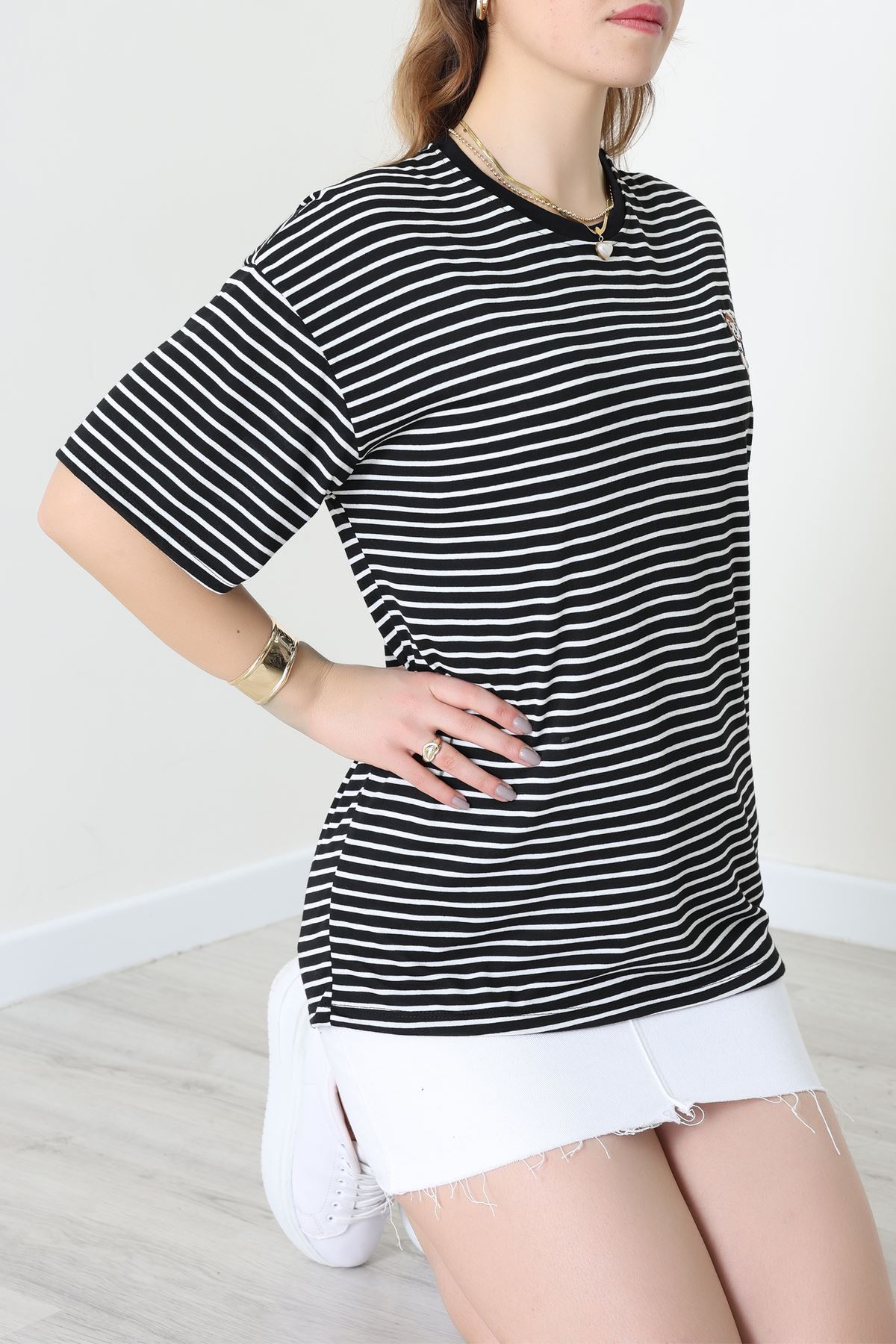 Baskılı Kompakt Penye Tişört Siyahbeyaz - 55044.1872.