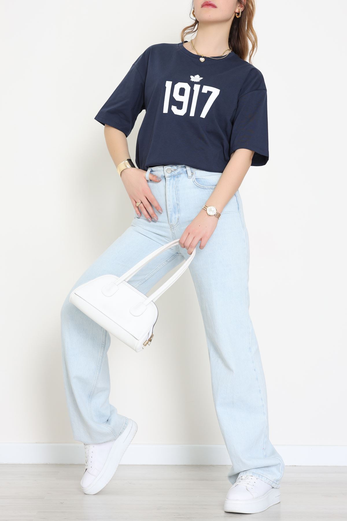 Kompakt Penye Unisex Tişört Lacivert - 55064.1872.