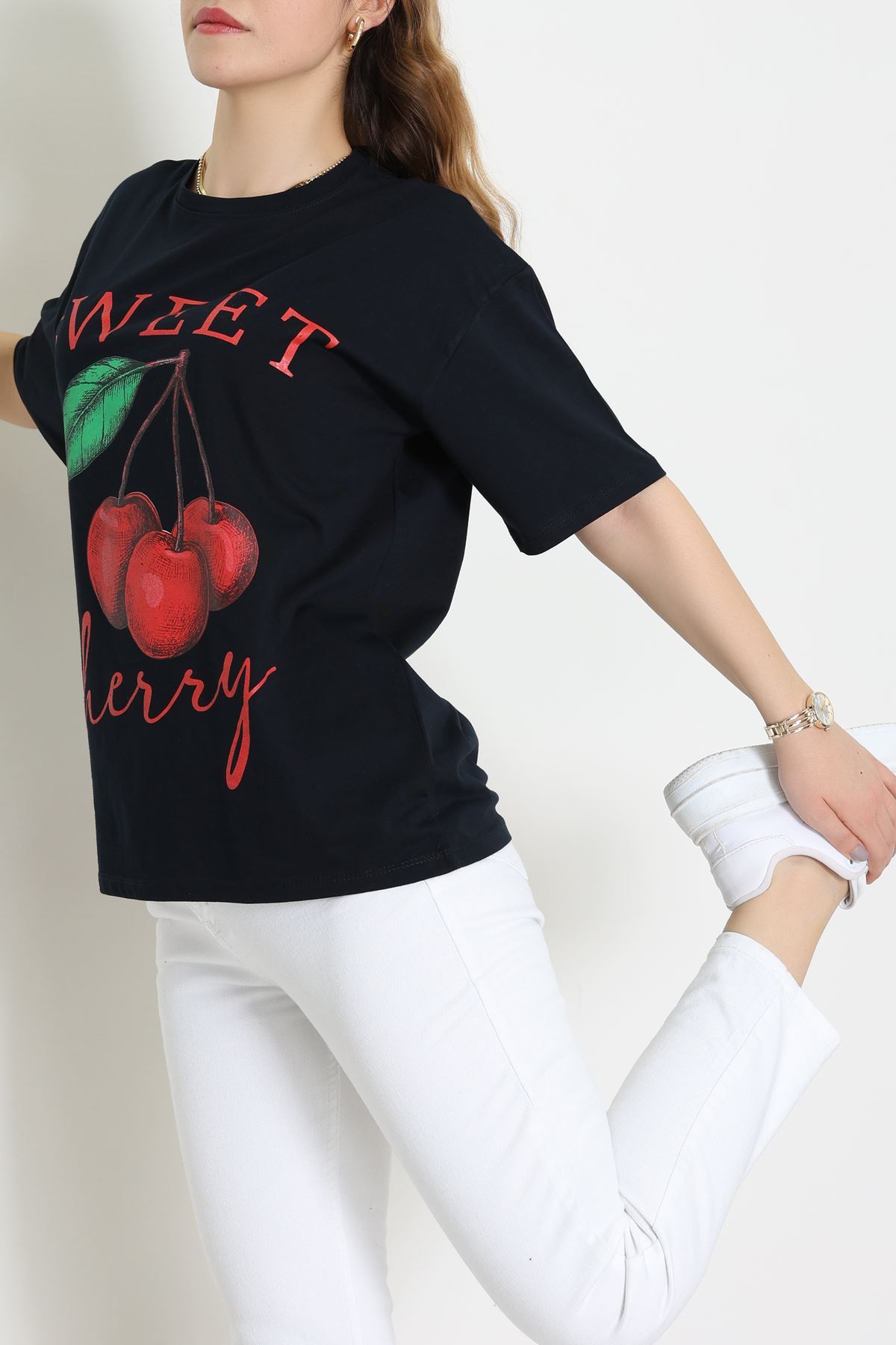 Baskılı Kompakt Penye Tişört Lacivertyeşil - 55044.1872.