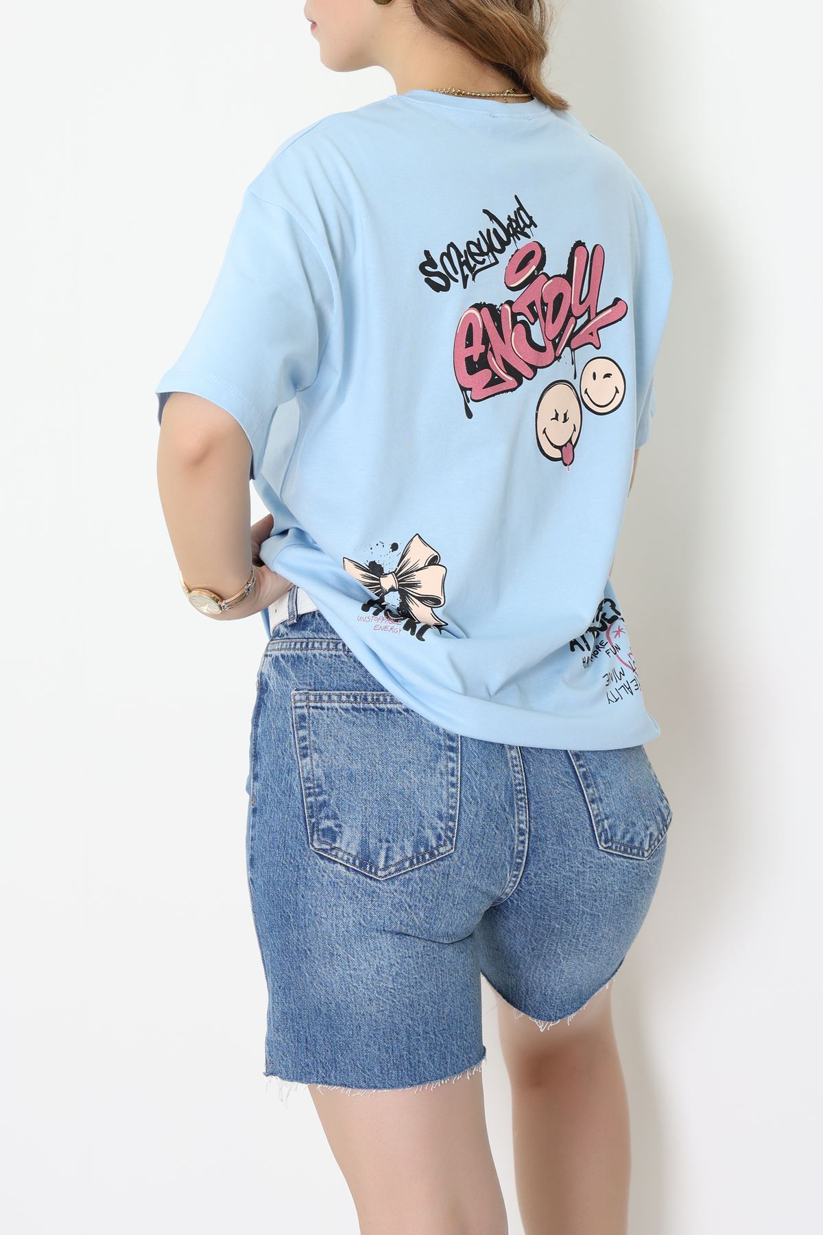 Baskılı Kompakt Penye Tişört Mavikırmızı - 55044.1872.