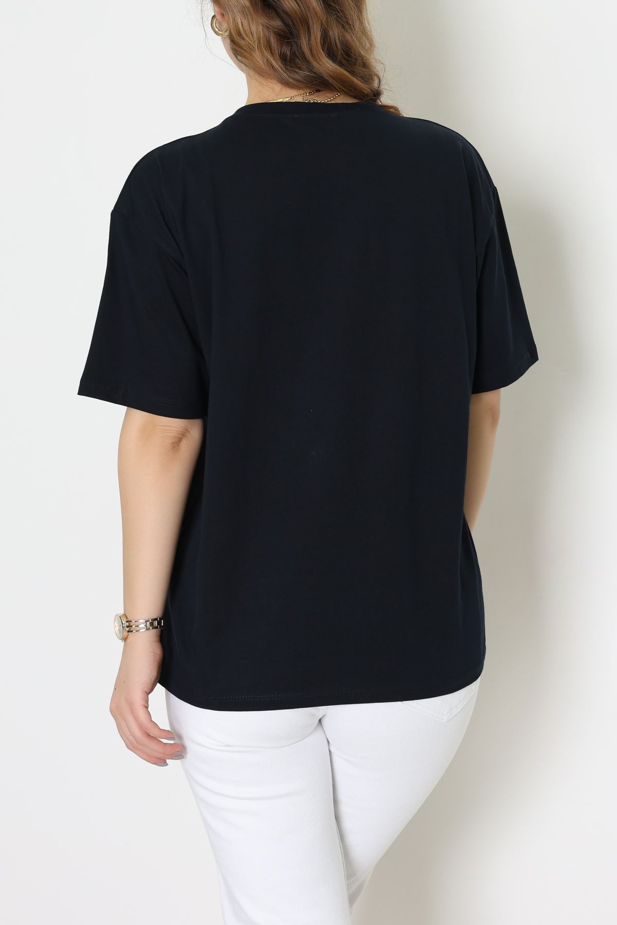 Baskılı Kompakt Penye Tişört Lacivertyeşil - 55044.1872.