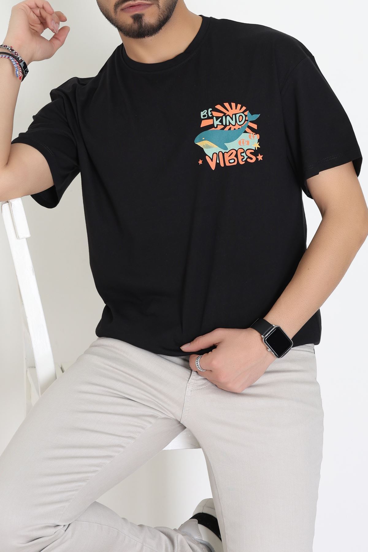 Kompakt Penye Unisex Tişört Siyahoranj - 55064.1872.