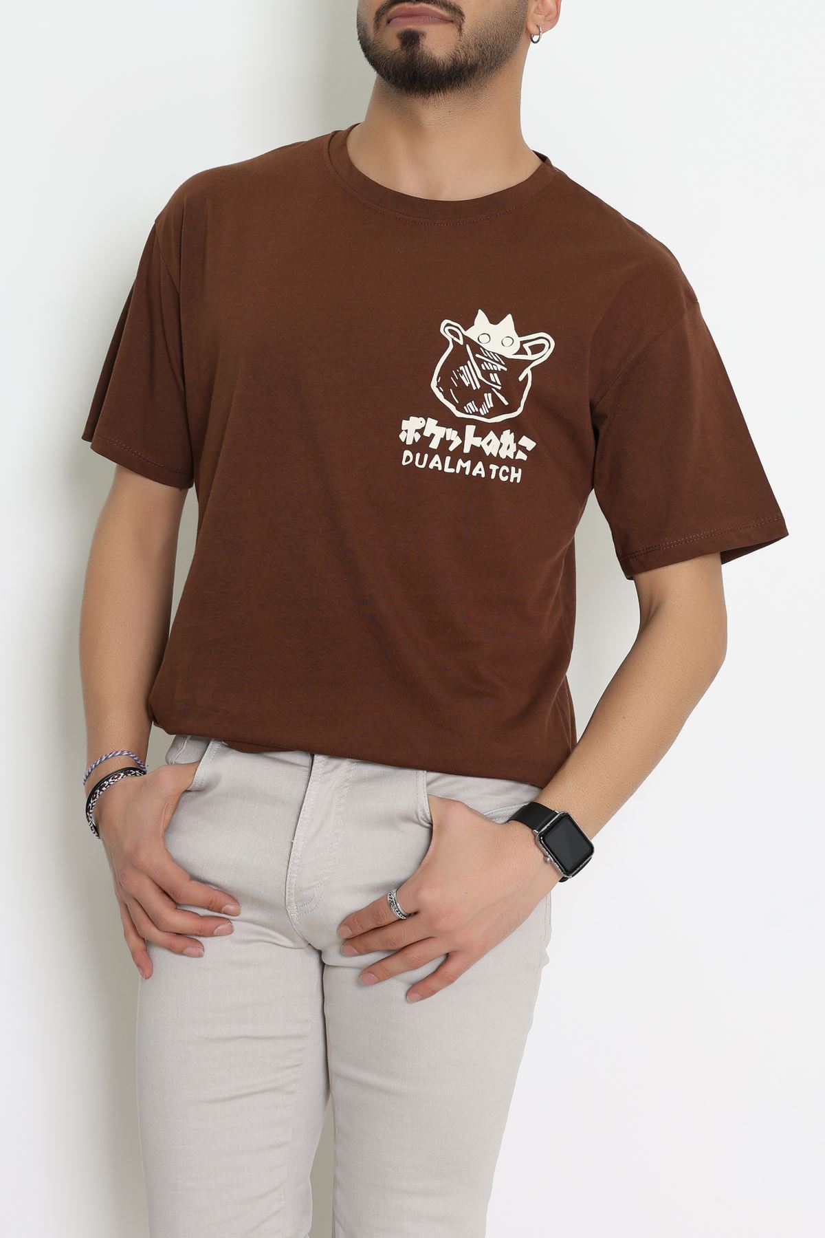 Kompakt Penye Unisex Tişört Kremkahve - 55064.1872.